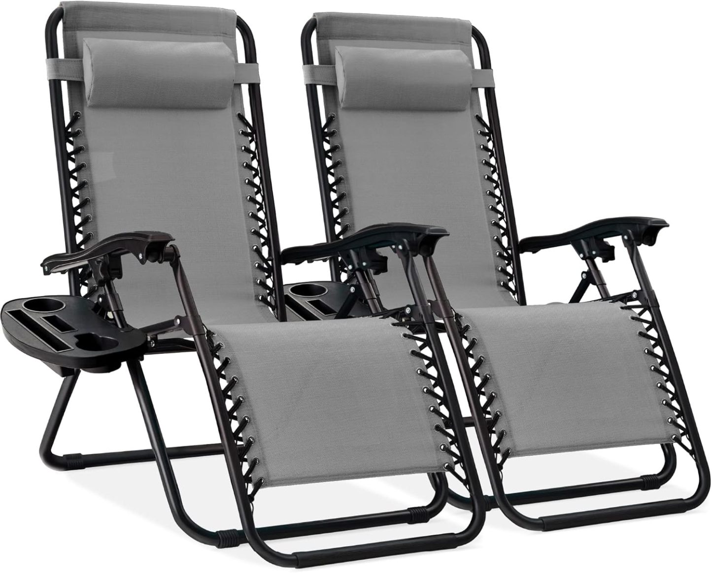Best Choice Products Set of 2 Adjustable Steel Mesh Zero Gravity Lounge Chair Recliners w/Pillows and Cup Holder Trays - Navy Blue