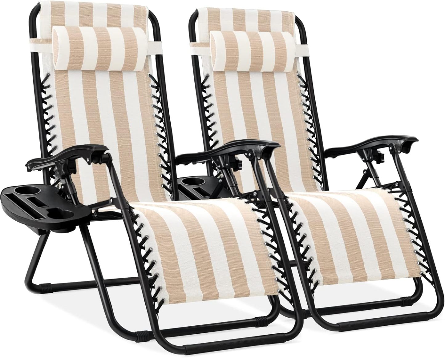Best Choice Products Set of 2 Adjustable Steel Mesh Zero Gravity Lounge Chair Recliners w/Pillows and Cup Holder Trays - Navy Blue