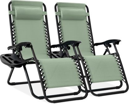 Best Choice Products Set of 2 Adjustable Steel Mesh Zero Gravity Lounge Chair Recliners w/Pillows and Cup Holder Trays - Navy Blue