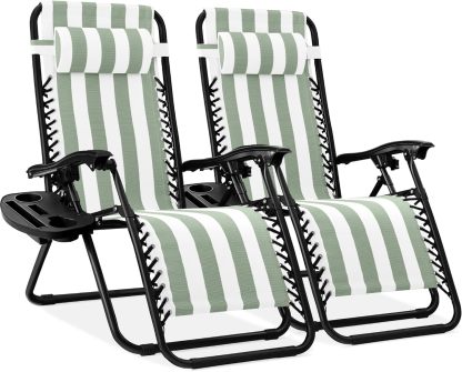 Best Choice Products Set of 2 Adjustable Steel Mesh Zero Gravity Lounge Chair Recliners w/Pillows and Cup Holder Trays - Navy Blue