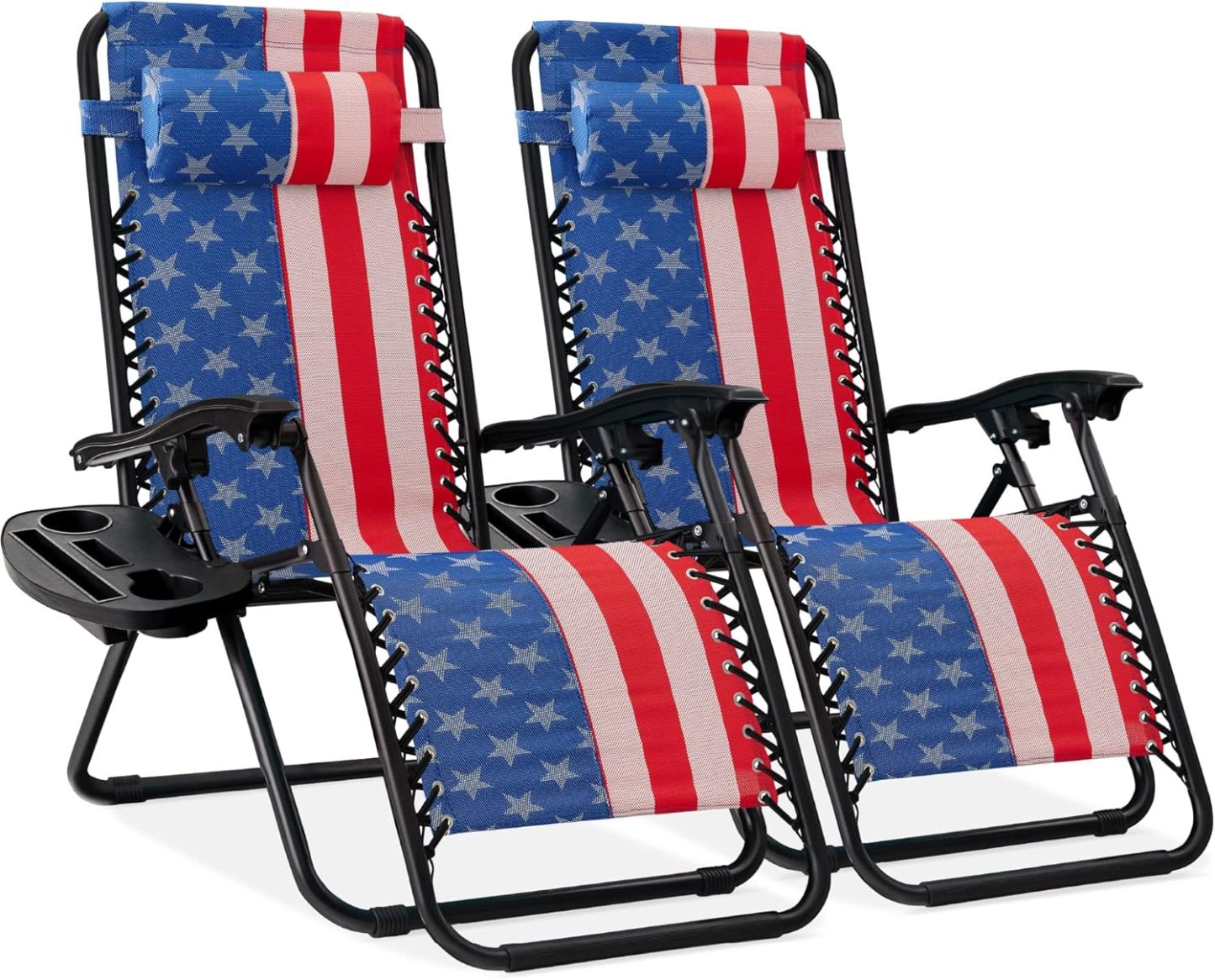 Best Choice Products Set of 2 Adjustable Steel Mesh Zero Gravity Lounge Chair Recliners w/Pillows and Cup Holder Trays - Navy Blue