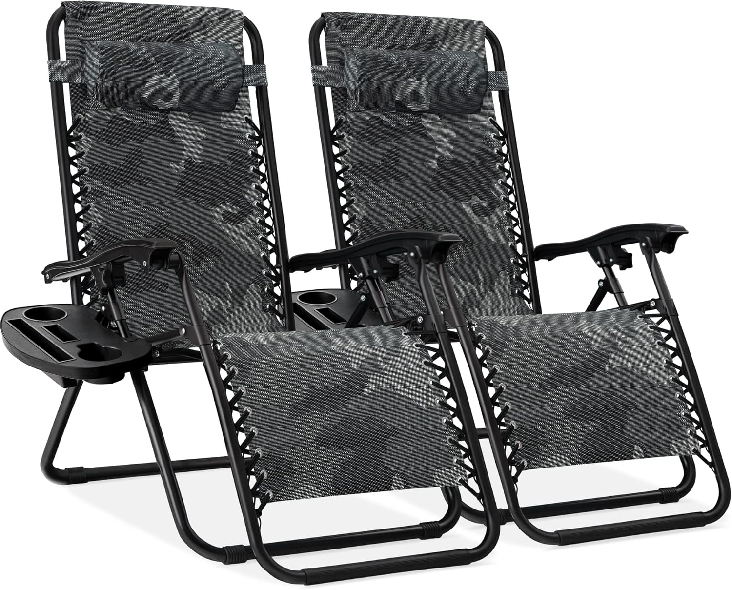 Best Choice Products Set of 2 Adjustable Steel Mesh Zero Gravity Lounge Chair Recliners w/Pillows and Cup Holder Trays - Navy Blue