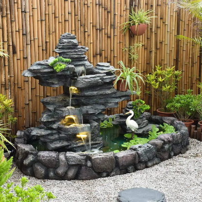 Clearance sale 6-level outdoor waterfall fountain with 30 LED lights.