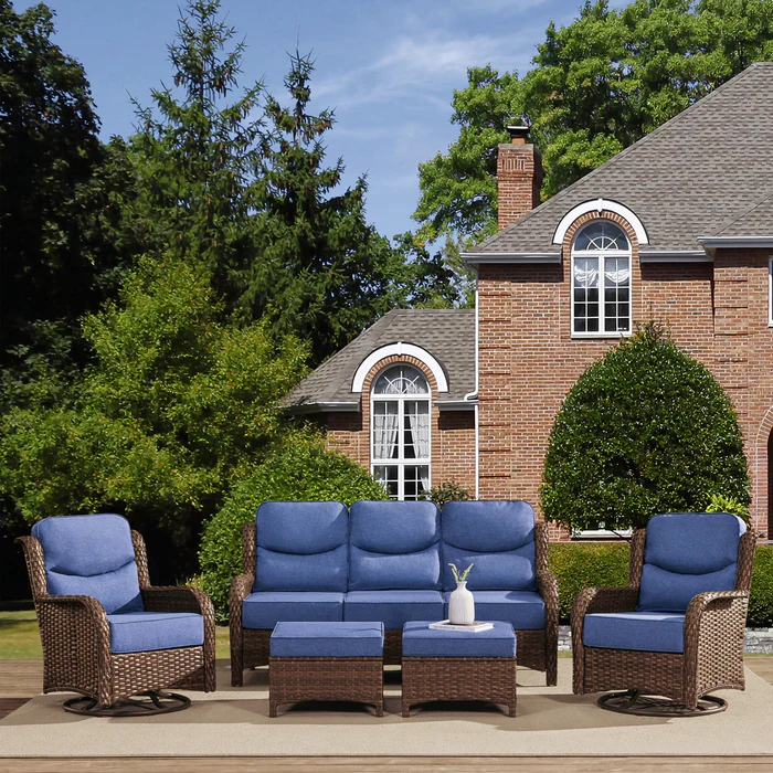 Hawthorne 5 Seater Patio Rattan Sofa Set with Swivel Chairs