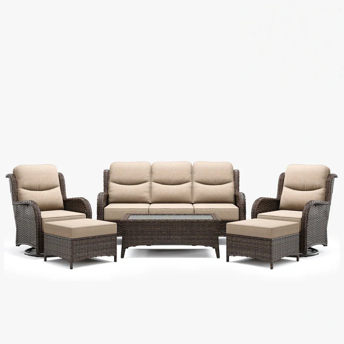 Hawthorne 5 Seater Patio Rattan Sofa Set with Swivel Chairs