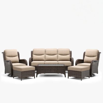 Hawthorne 5 Seater Patio Rattan Sofa Set with Swivel Chairs