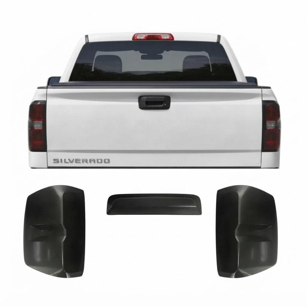 Blackened Taillight Lamp Shell Cover Trim Compatible With Chevrolet Silverado 2014-2018