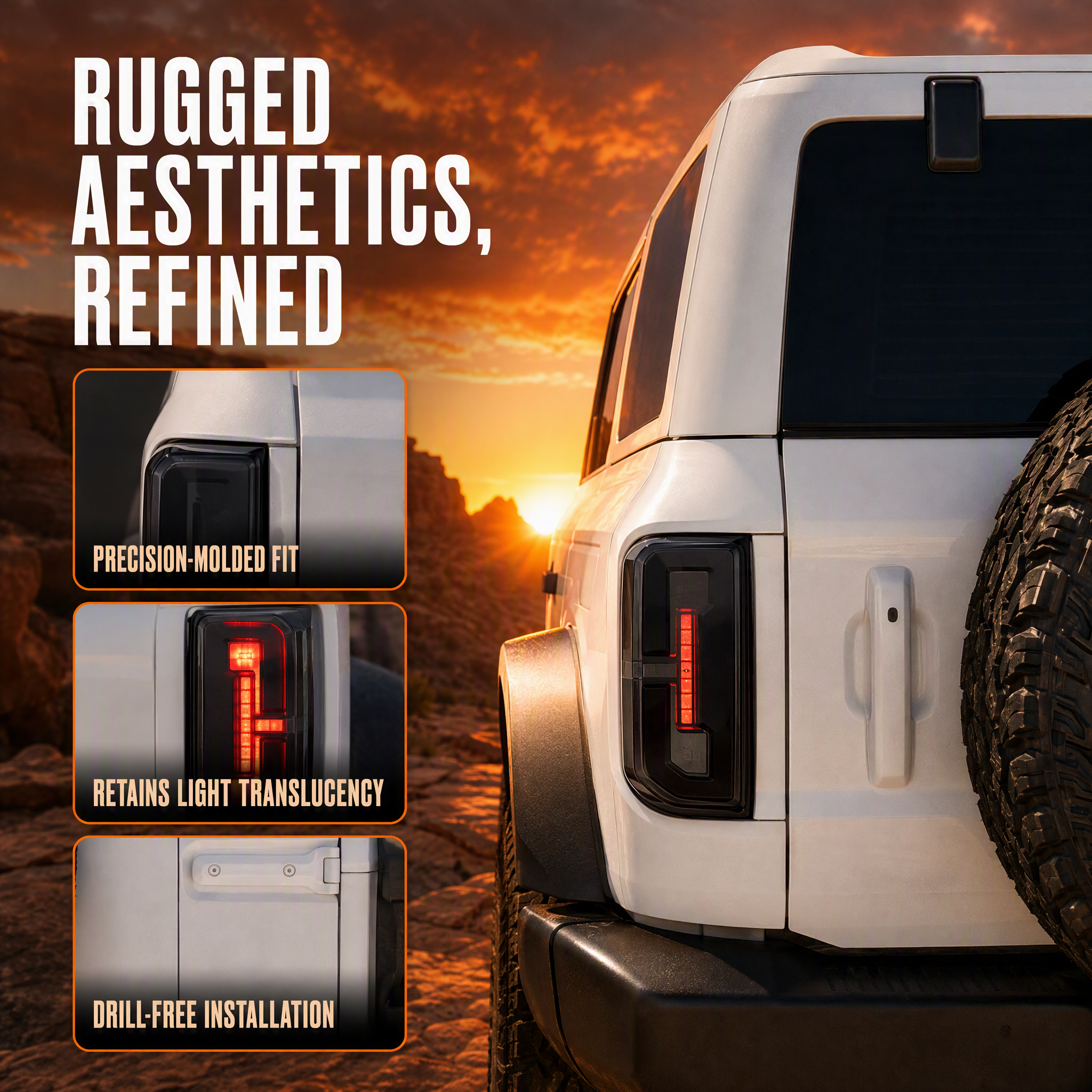 Smoked Taillight Lamp Shell Cover Trim Compatible With Bronco 2021+