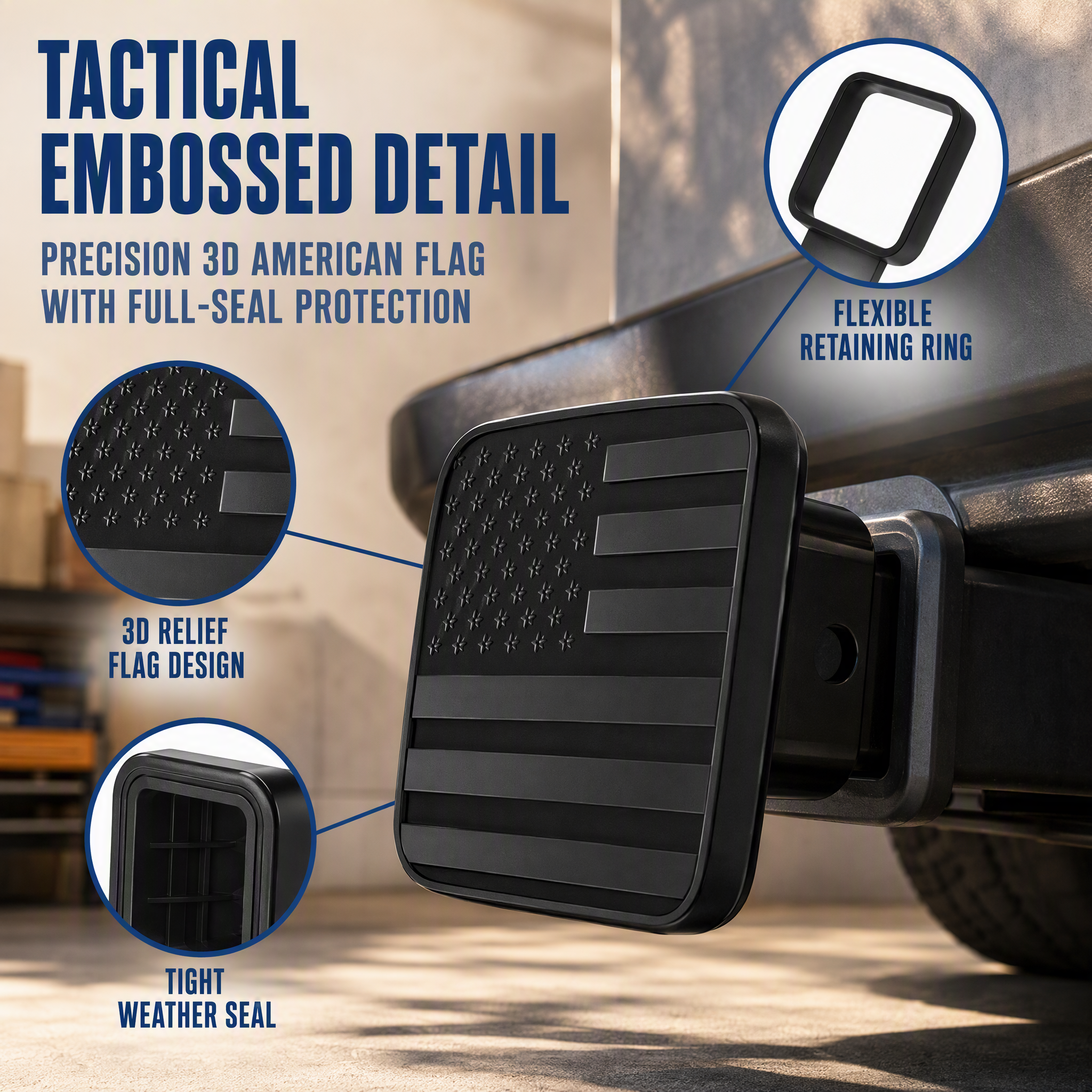American Flag Trailer Hitch Cover for 2 Inch Receivers