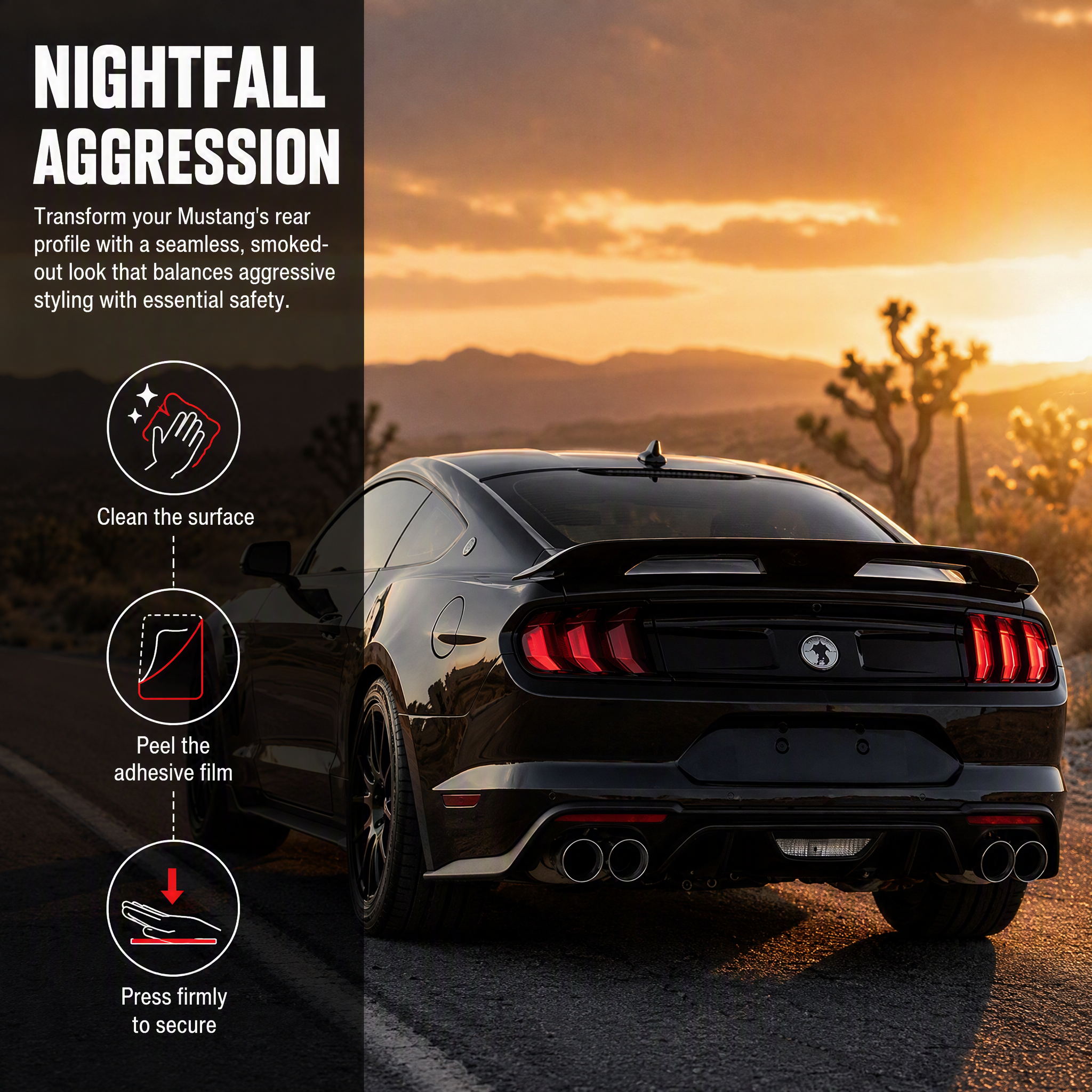 P330 Blackened Taillight Lamp Shell Cover Trim for Ford Mustang 2018-2023 - image 4