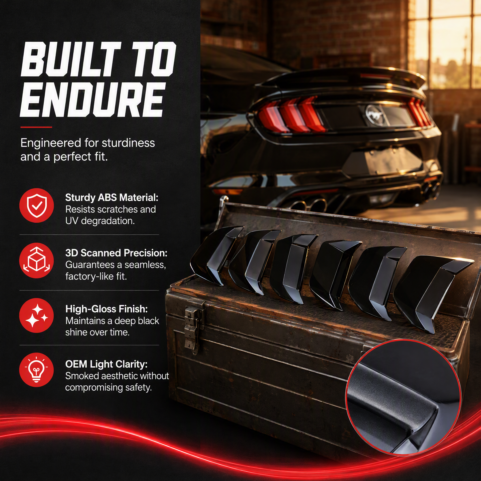 P330 Blackened Taillight Lamp Shell Cover Trim for Ford Mustang 2018-2023 - image 5