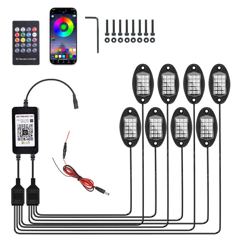 RGB Car Rock Lights Underglow Light Pods - [Pro]RGB Specification:8 Pods - image 5