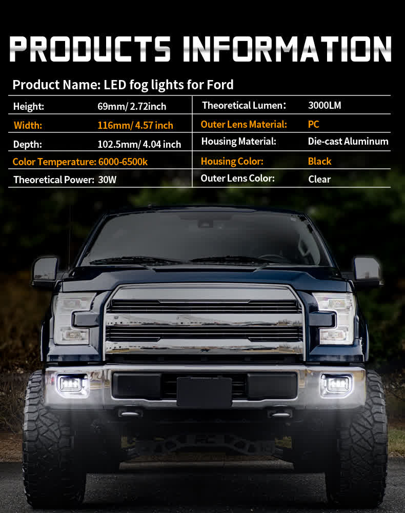 LED Front Bumper Fog Light Compatible with 2015-2018 Ford F150 & 2017-2018 F250 F350 - image 7