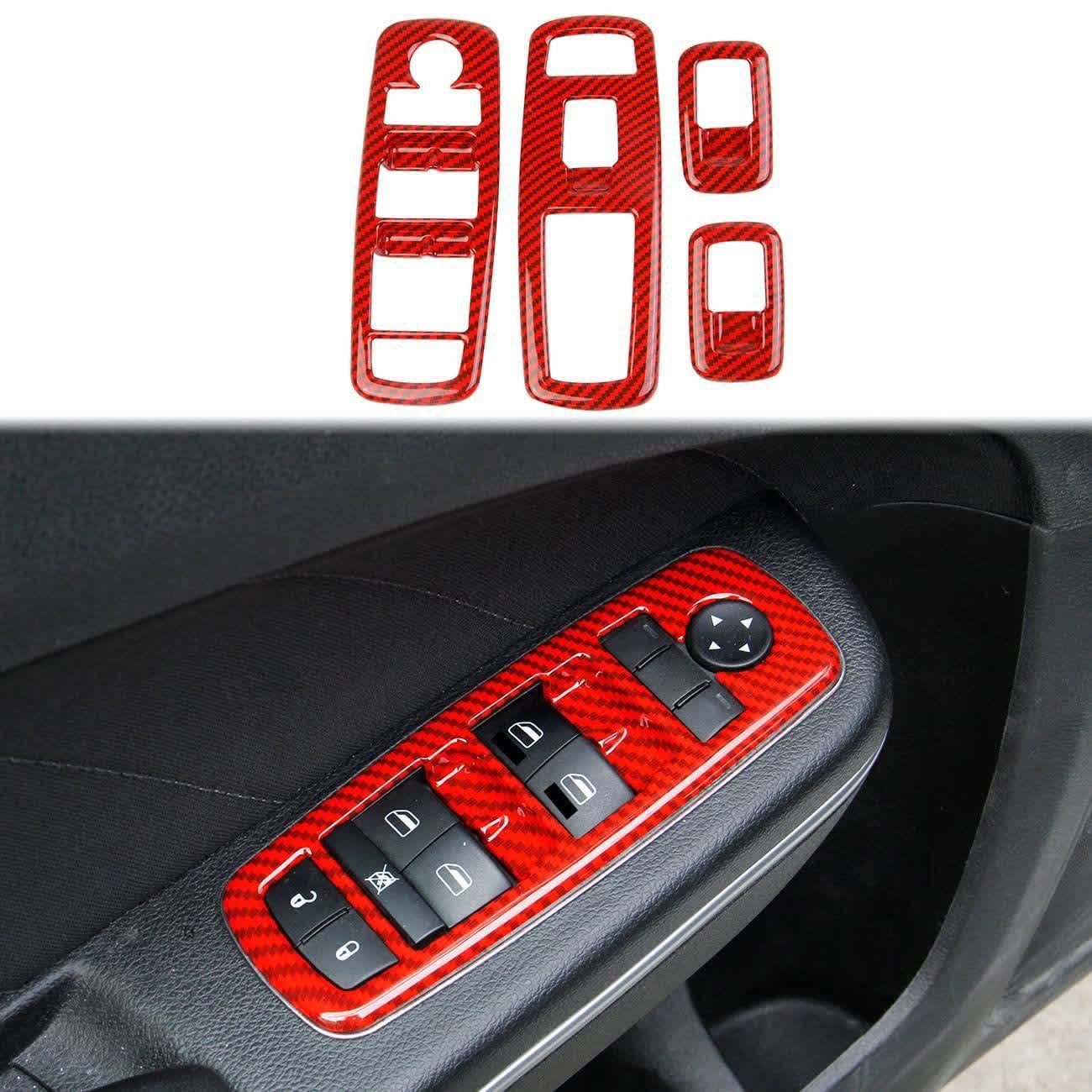 4Pcs Carbon Fiber Window Switch Panel Cover Trim Compatible With 2011+ Charger, 2011+ Durango, 2010-2017 Ram - image 1