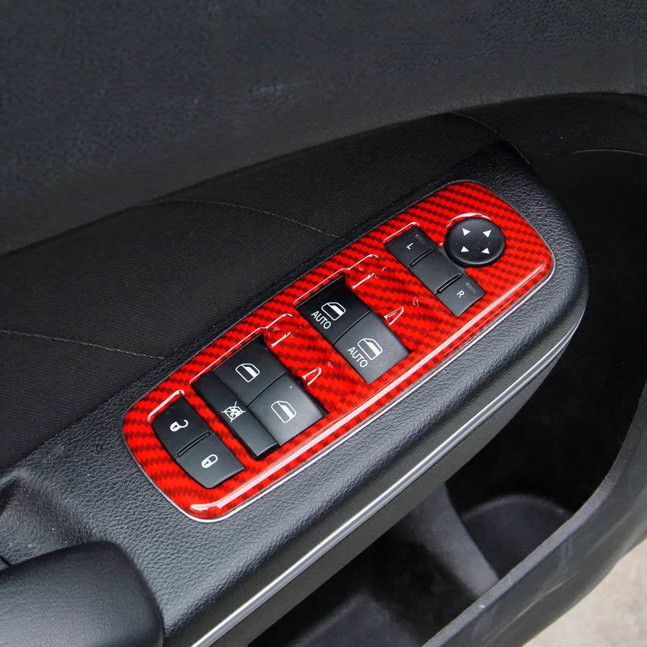 4Pcs Carbon Fiber Window Switch Panel Cover Trim Compatible With 2011+ Charger, 2011+ Durango, 2010-2017 Ram - image 4