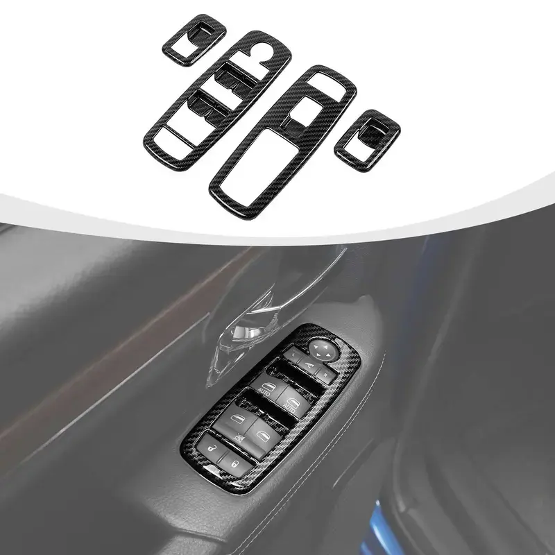 4Pcs Carbon Fiber Window Switch Panel Cover Trim Compatible With 2011+ Charger, 2011+ Durango, 2010-2017 Ram - image 2