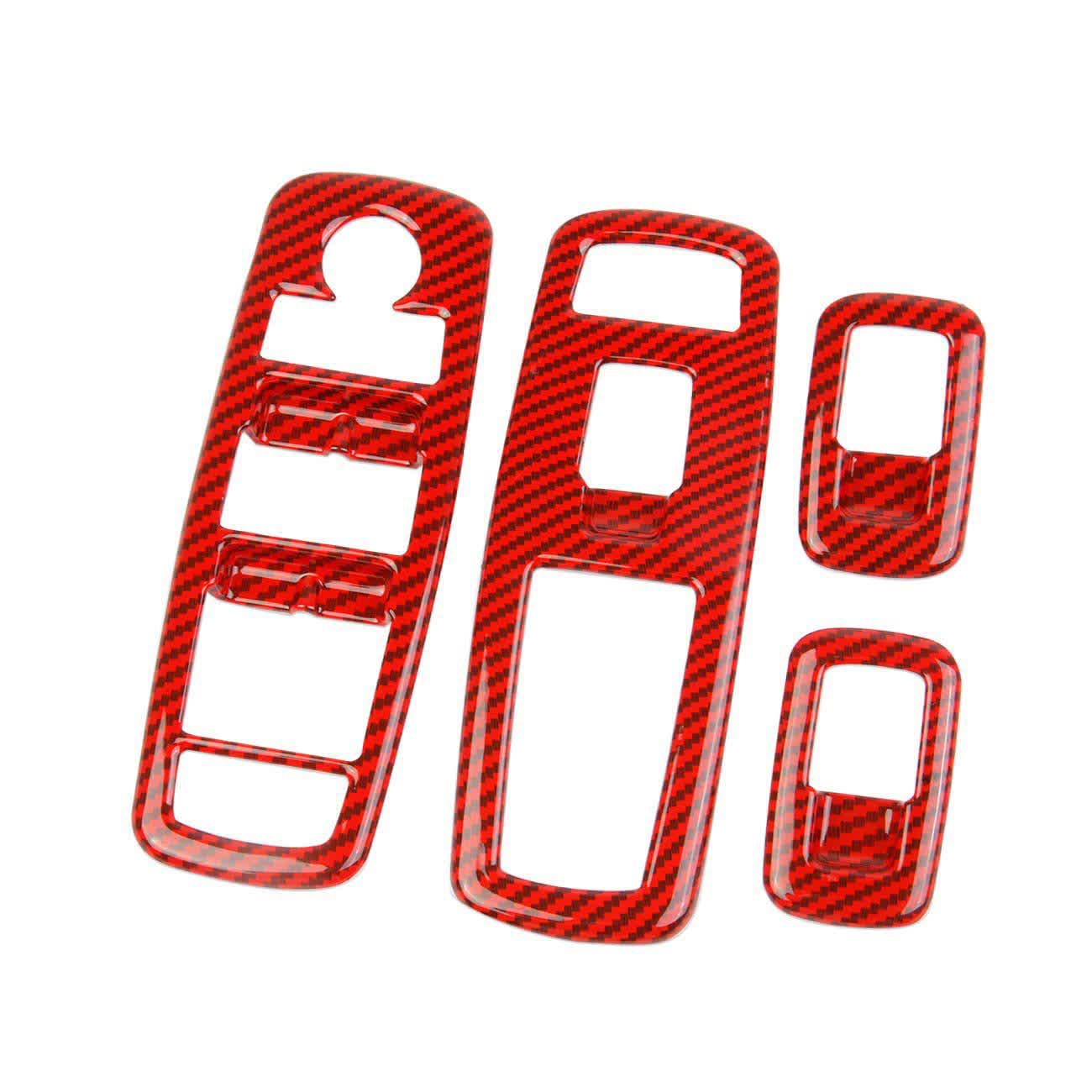4Pcs Carbon Fiber Window Switch Panel Cover Trim Compatible With 2011+ Charger, 2011+ Durango, 2010-2017 Ram - Red Carbon Fiber - image 10