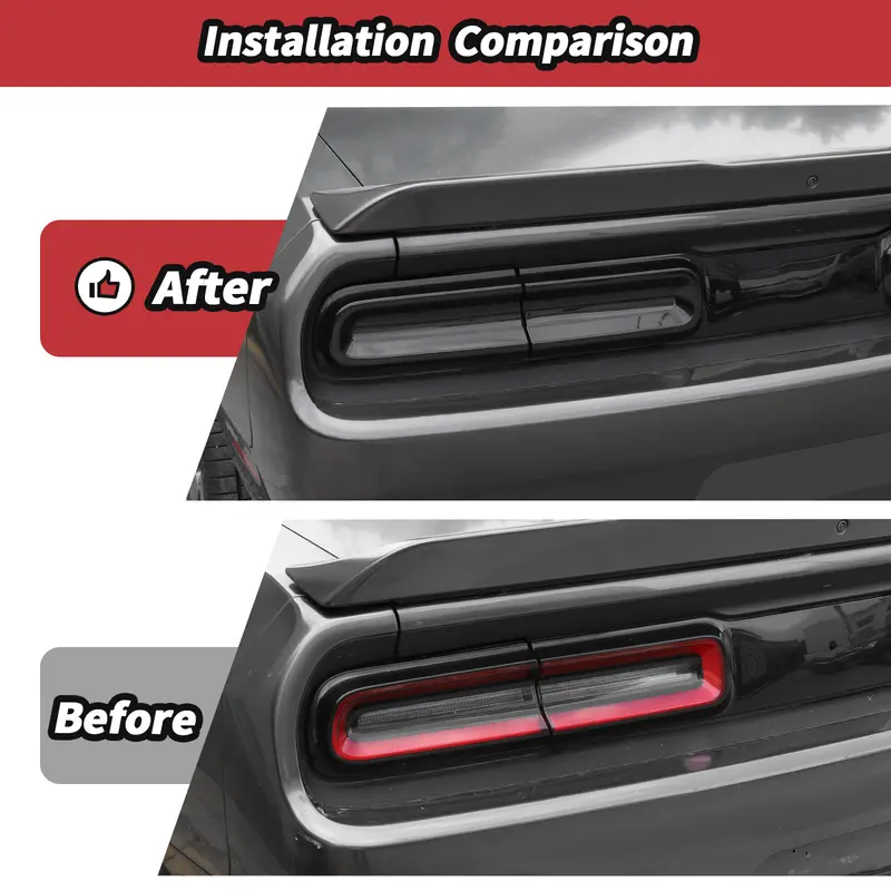 Before and After Installation Smoked Tail Light Covers Dodge Challenger