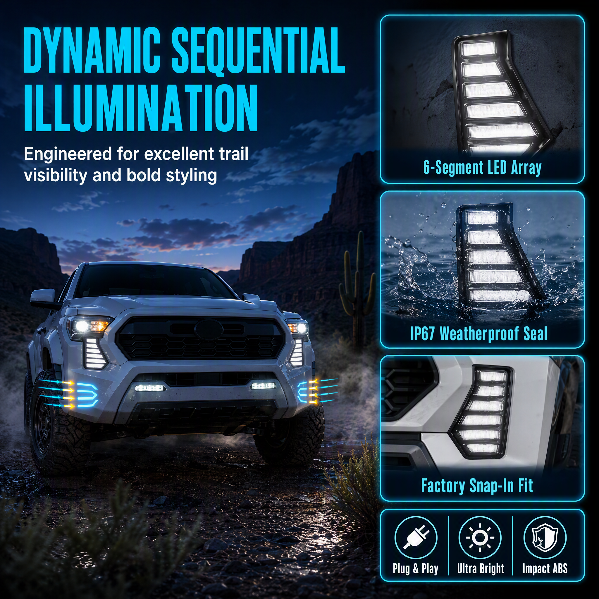 LED Front Fog Lights with DRL & Sequential Turn Signals Compatible With Tacoma 2024-2025