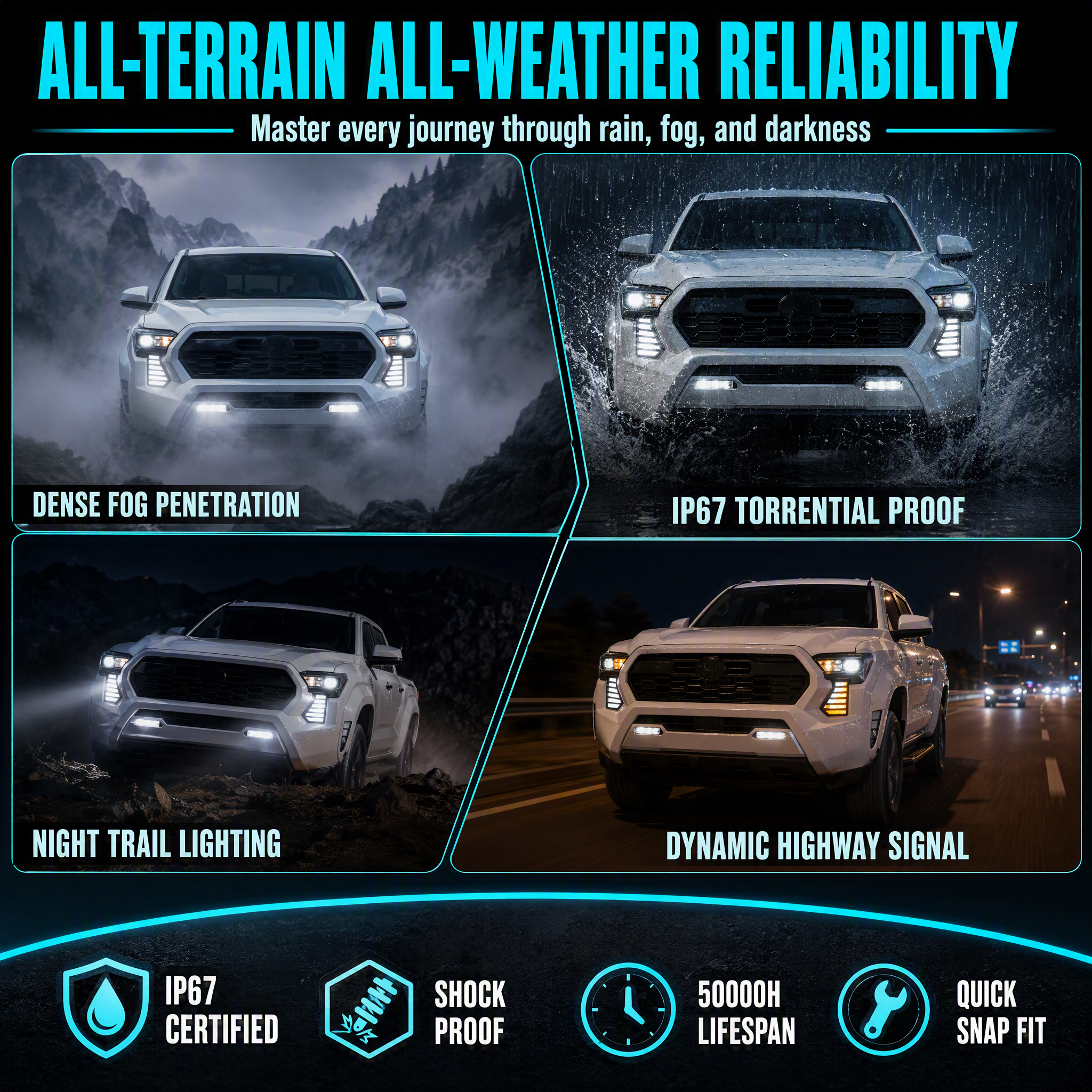 LED Front Fog Lights with DRL & Sequential Turn Signals Compatible With Tacoma 2024-2025
