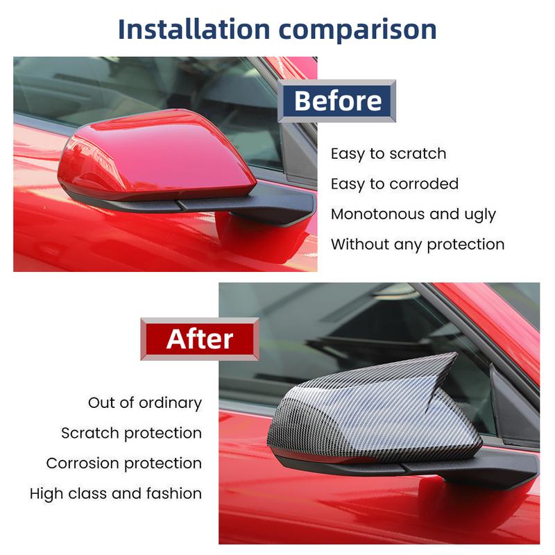 Before and after installation of carbon fiber style mirror covers