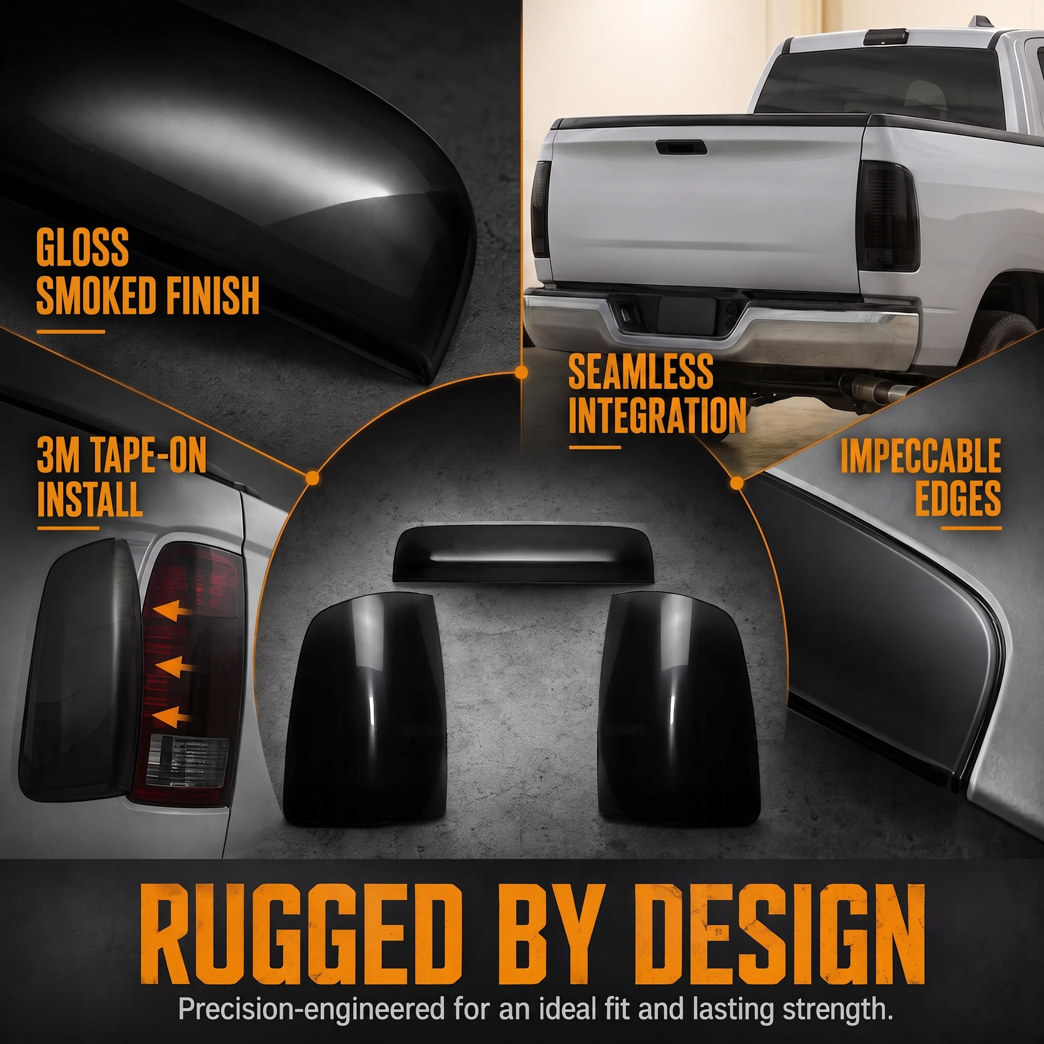 Blackened Taillight Lamp Shell Cover Trim Compatible With RAM 2009-2018