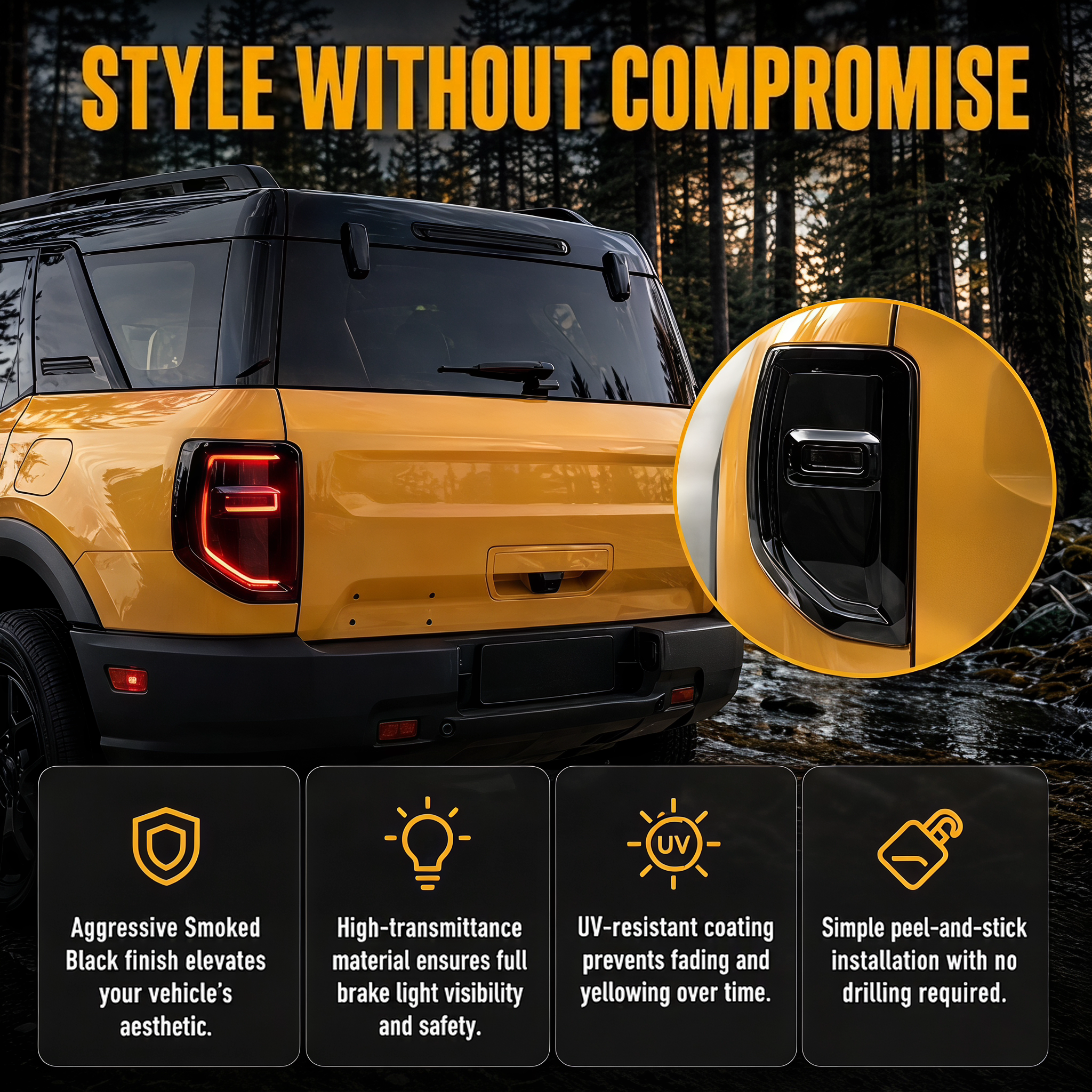 P470 Smoked Taillight Lamp Shell Cover Trim Compatible With Bronco Sport 2021+