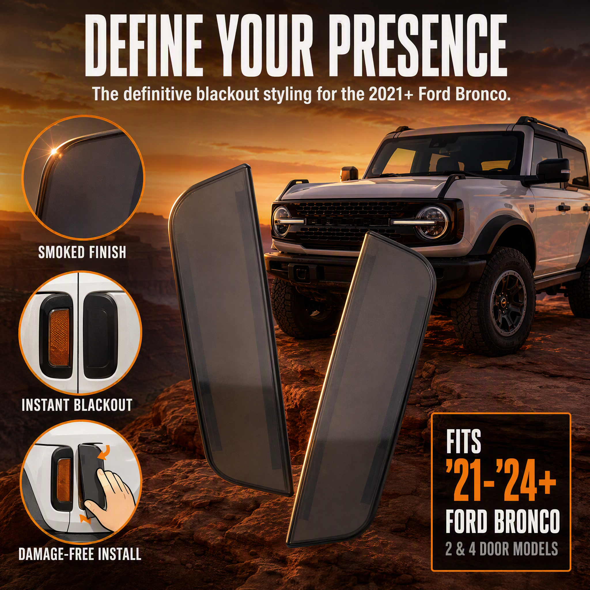 Smoked Side Lamp Shell Cover Trim Compatible With Bronco 