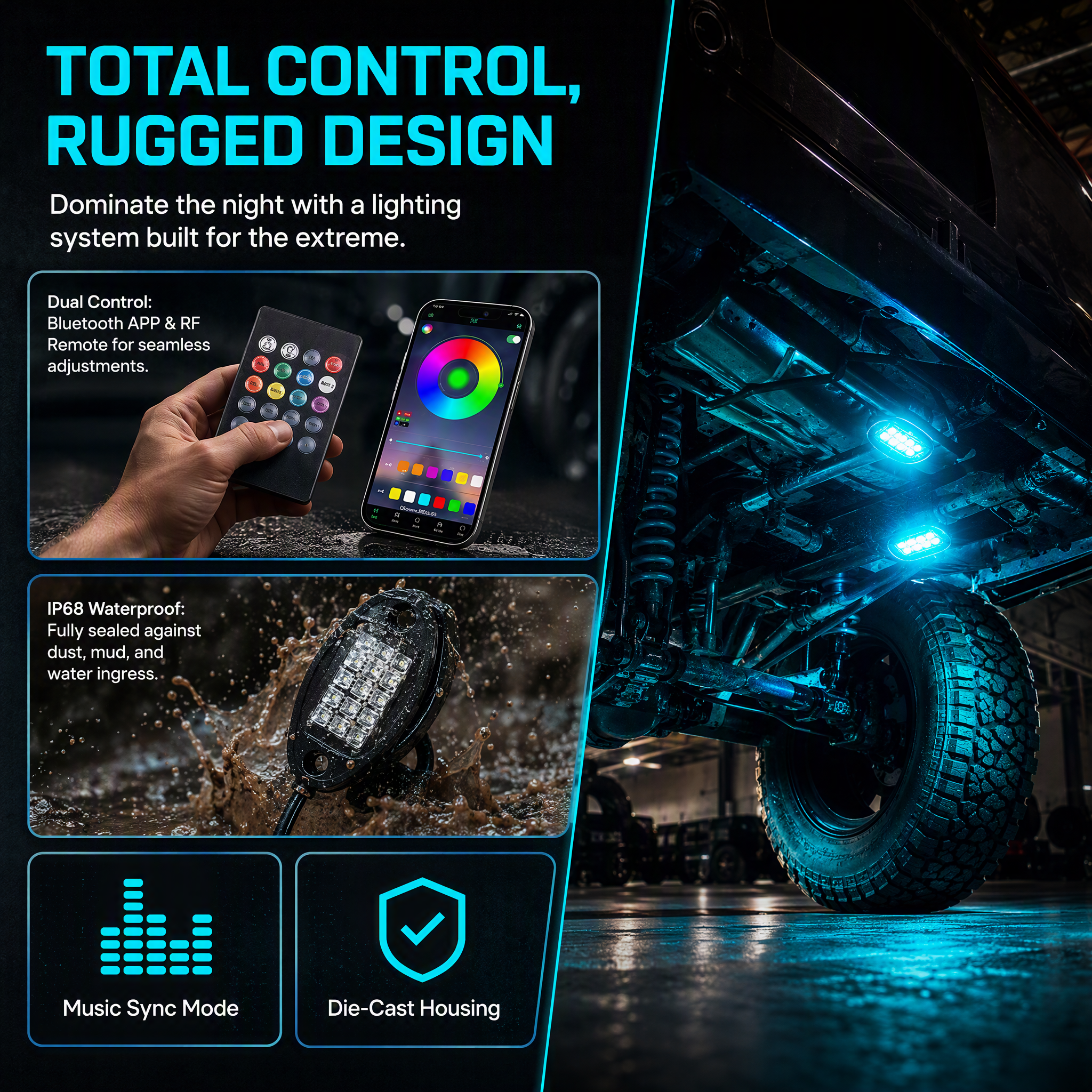 RGB Car Rock Lights Underglow Light Pods