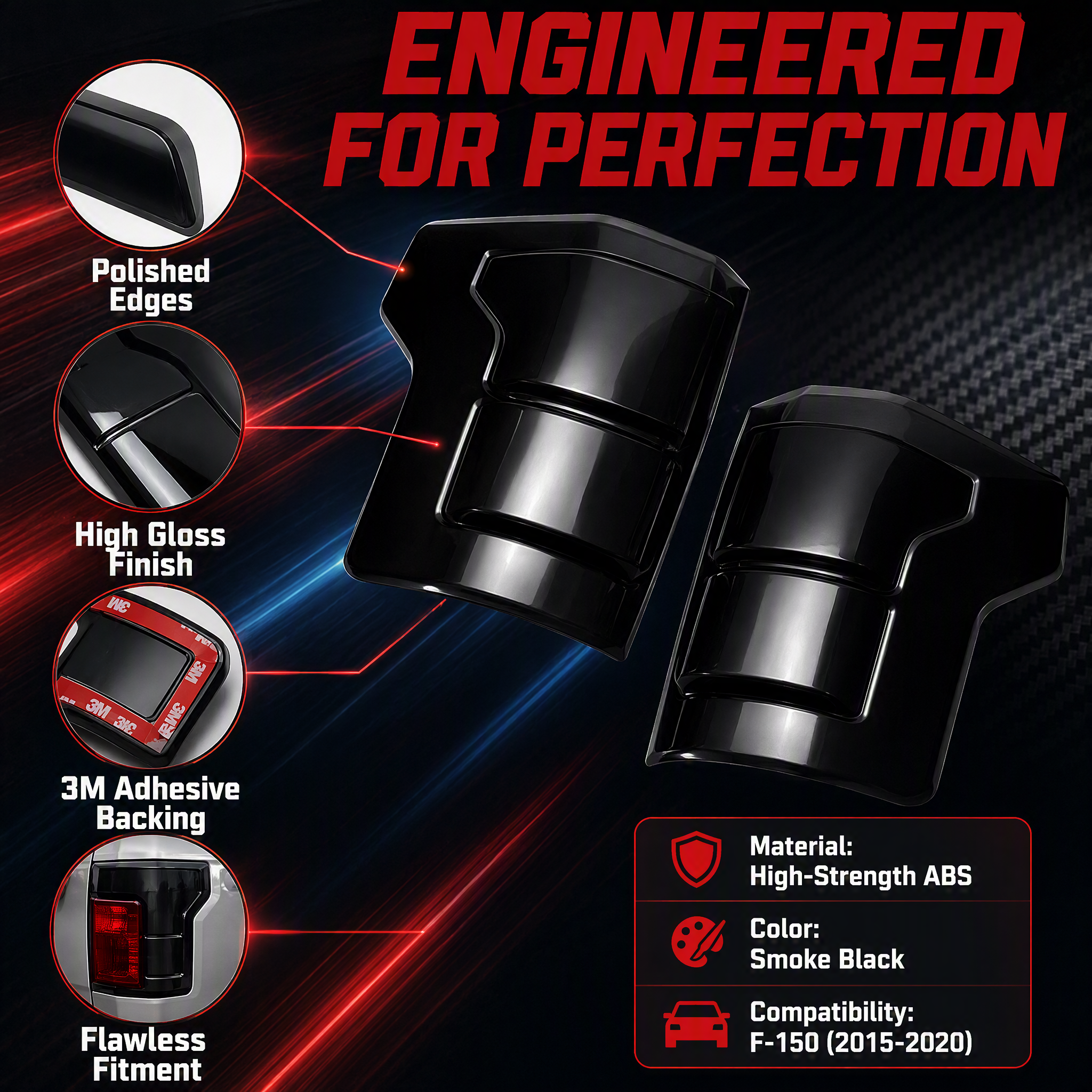 P310 Blackened Taillight Lamp Shell Cover Trim for Ford F-150 