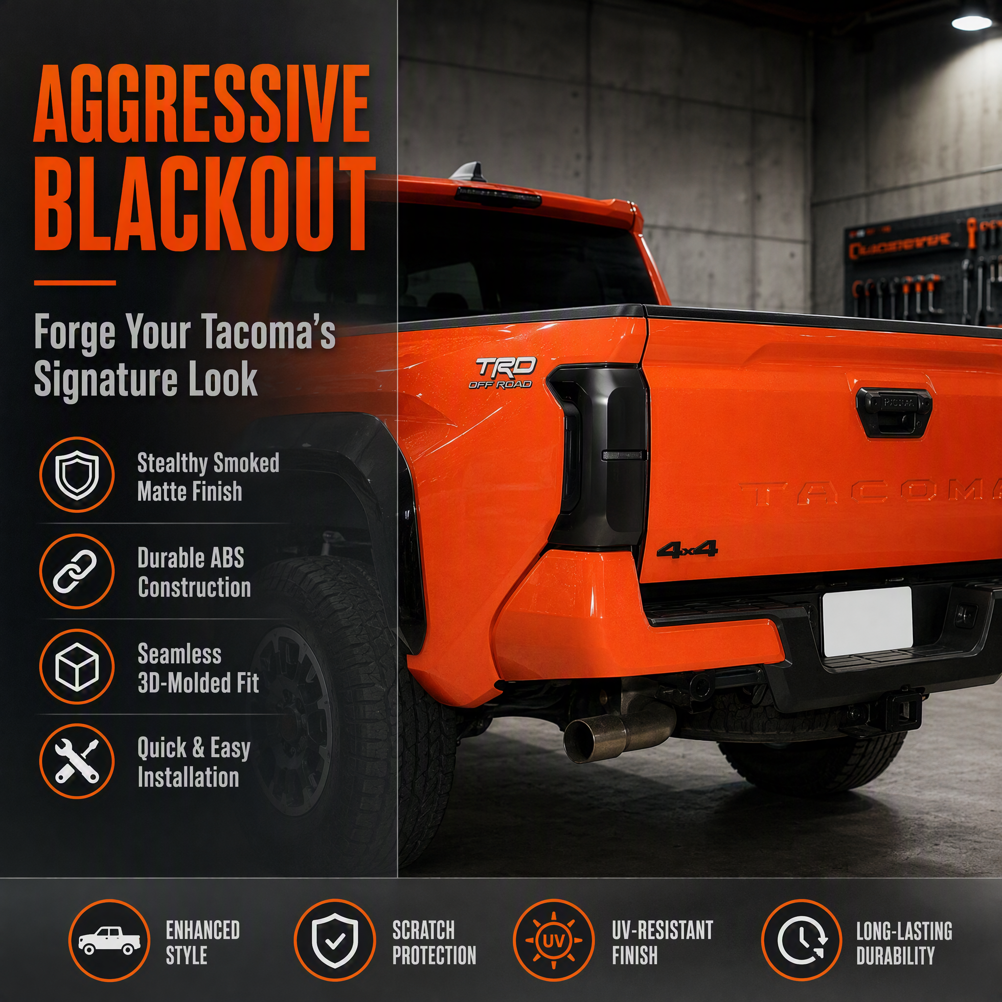 P320 Blackened Taillight Lamp Shell Cover Trim for Toyota Tacoma 2024+