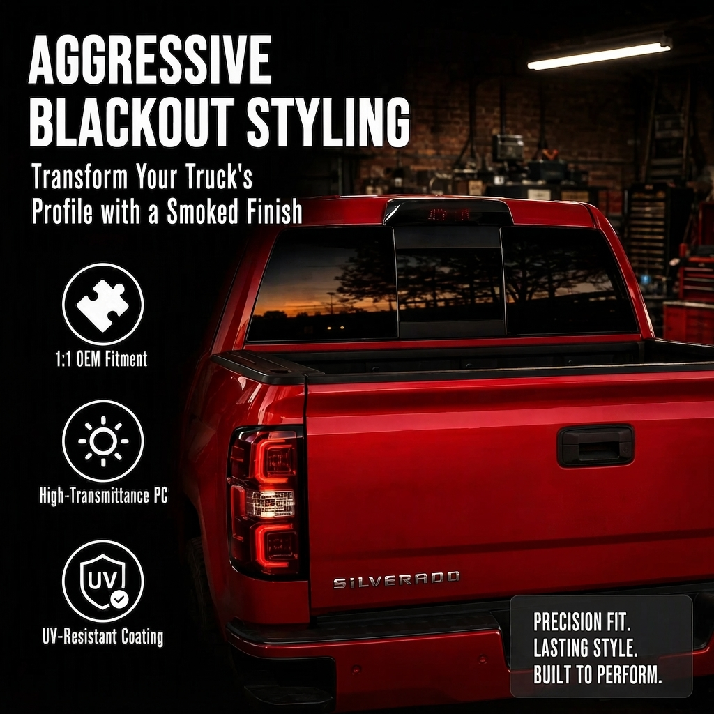 Blackened Taillight Lamp Shell Cover Trim Compatible With Chevrolet Silverado 2014-2018