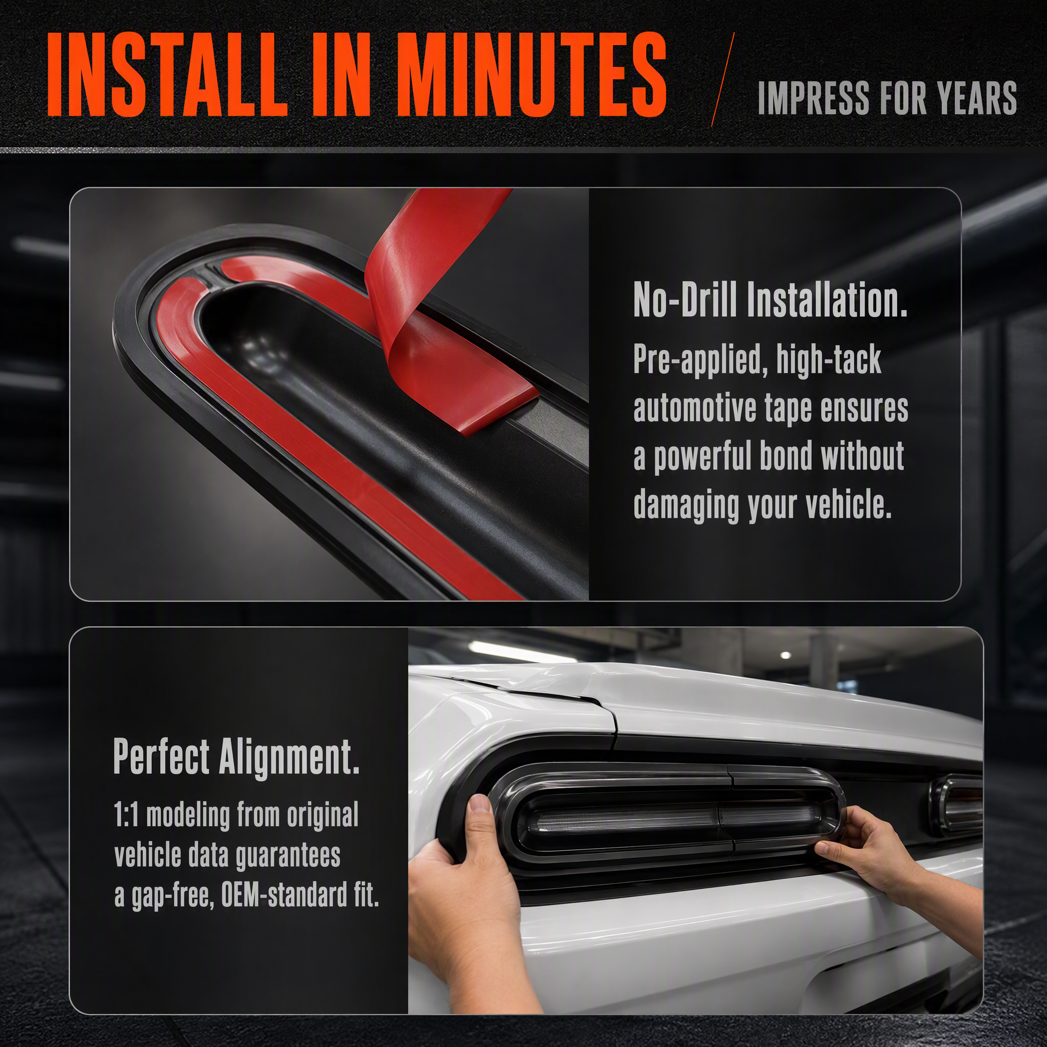 Smoked Taillight Lamp Shell Cover Trim Compatible With Challenger 2015-2024