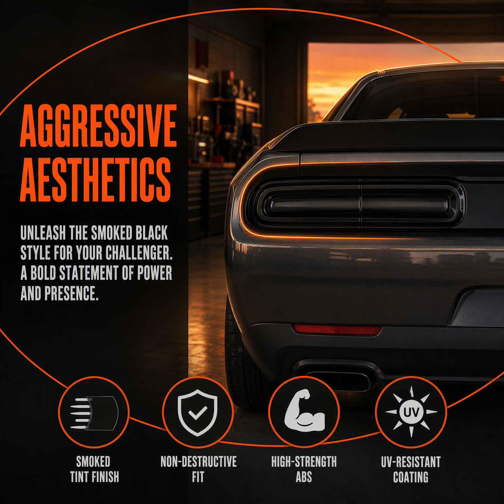 Smoked Taillight Lamp Shell Cover Trim Compatible With Challenger 2015-2024