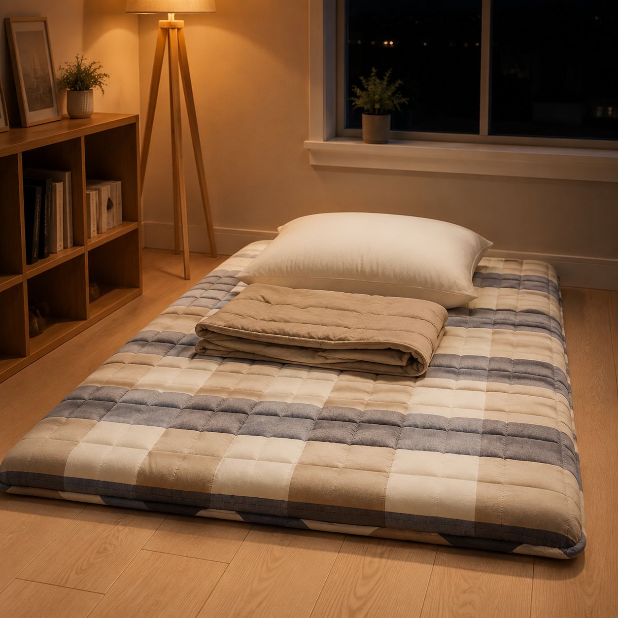Foldable cotton mattress cushion for compact storage