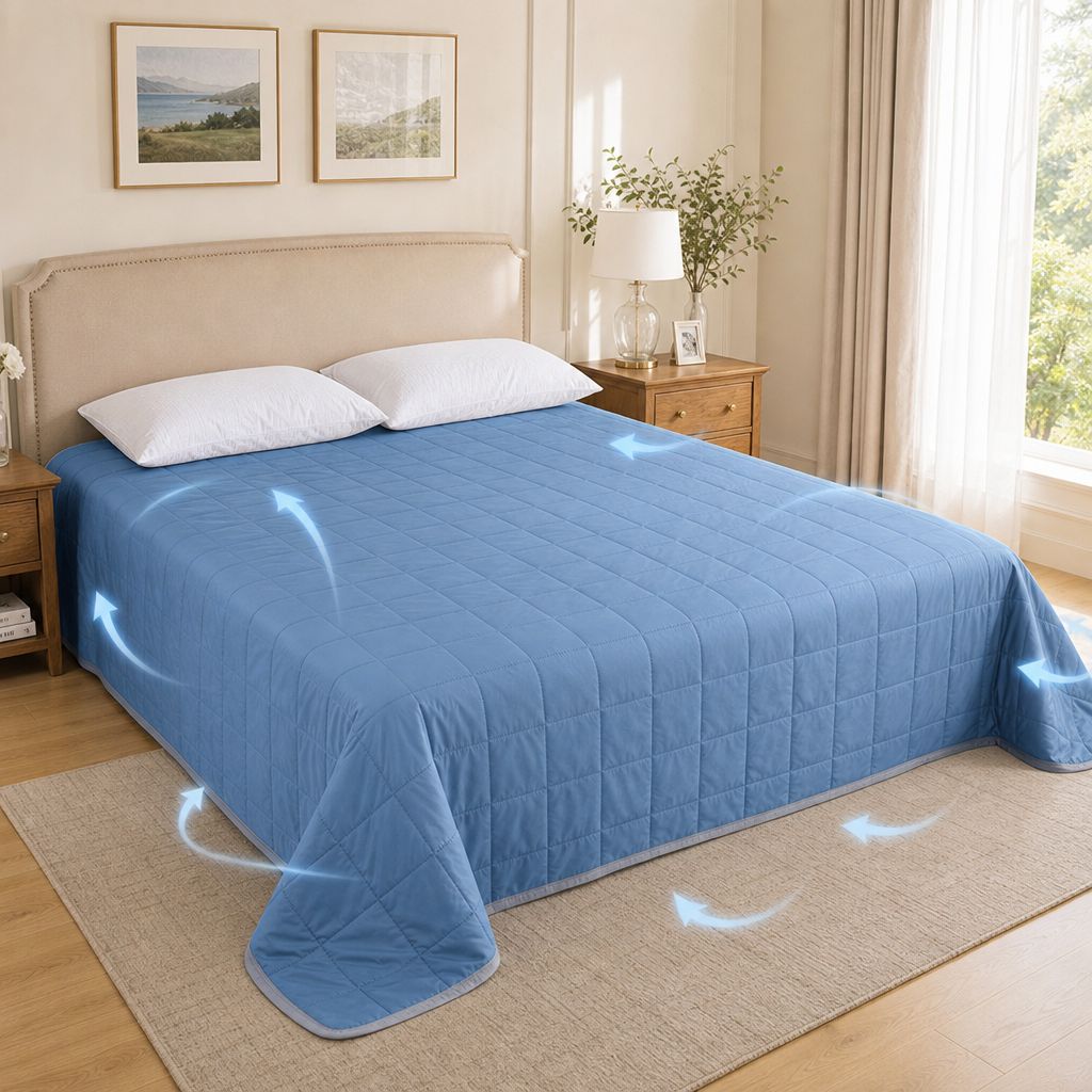Summer bedroom decor with cooling quilt