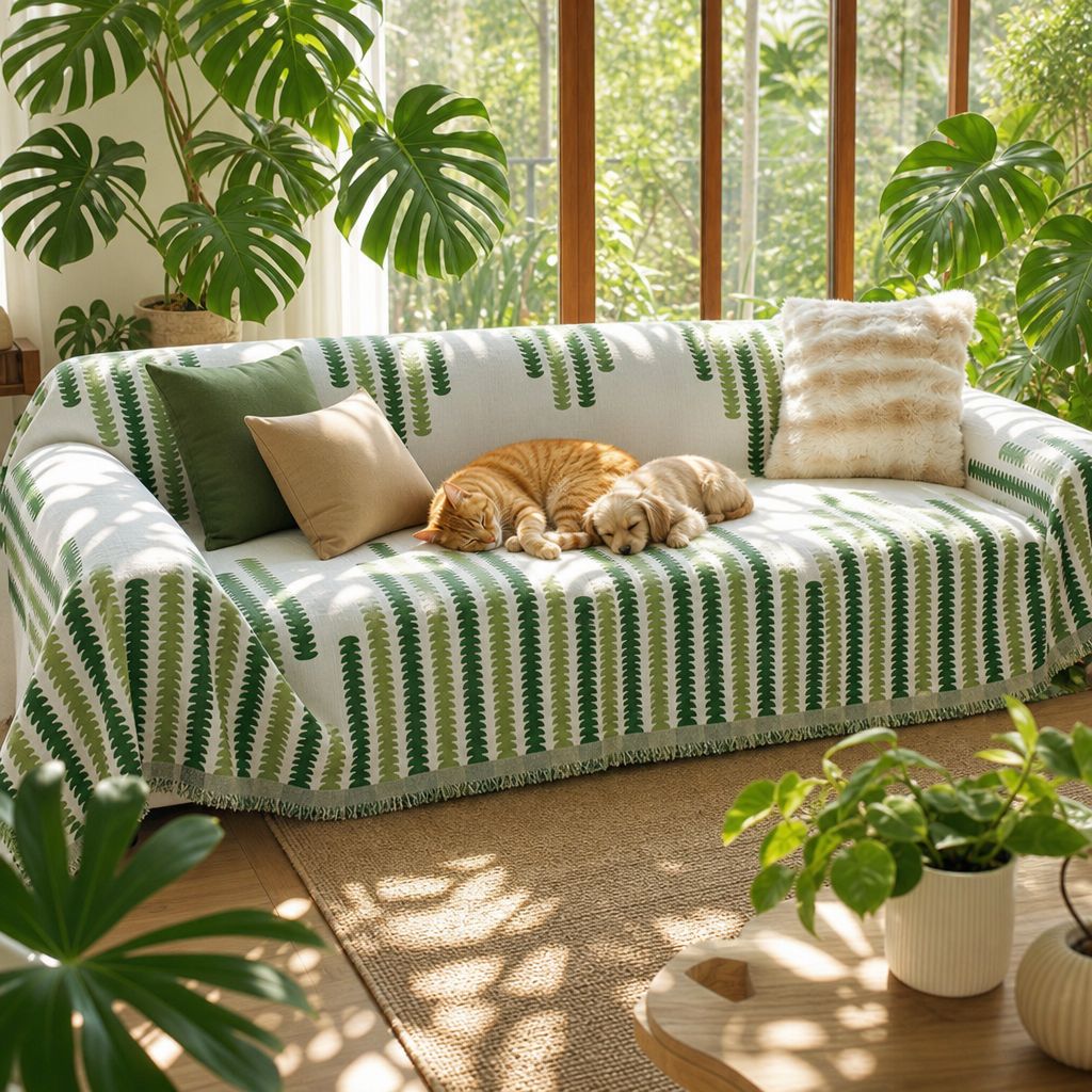 Close-up of dustproof material on sofa cover