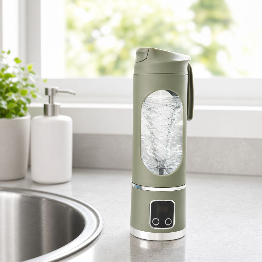 Rechargeable juicer blending fruits on-the-go