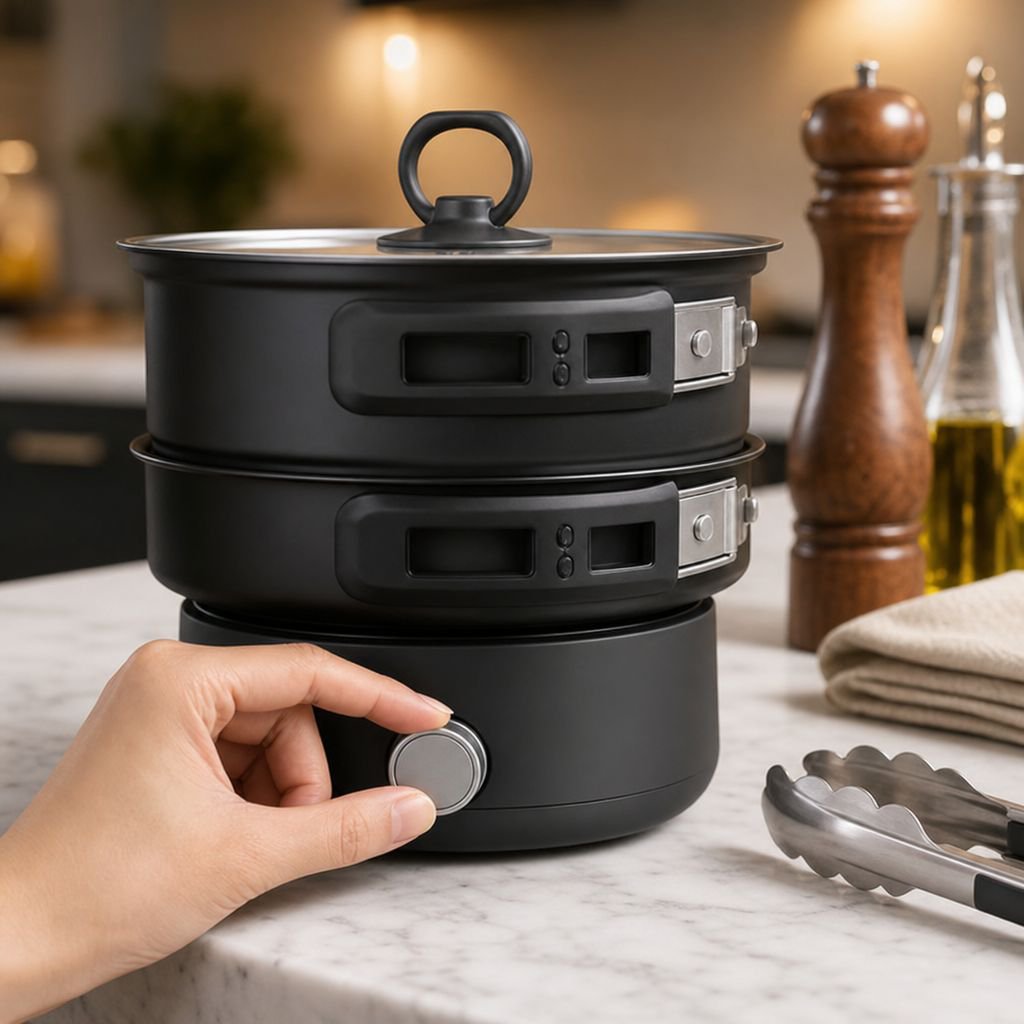 Electric hot pot with ergonomic handle and controls
