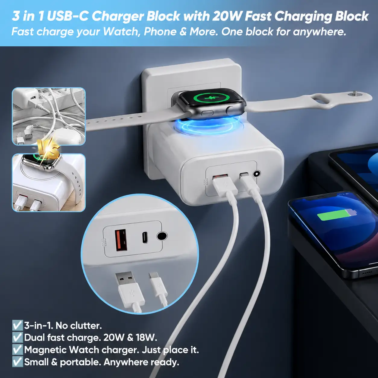 3 in 1 USB-C Charger Block