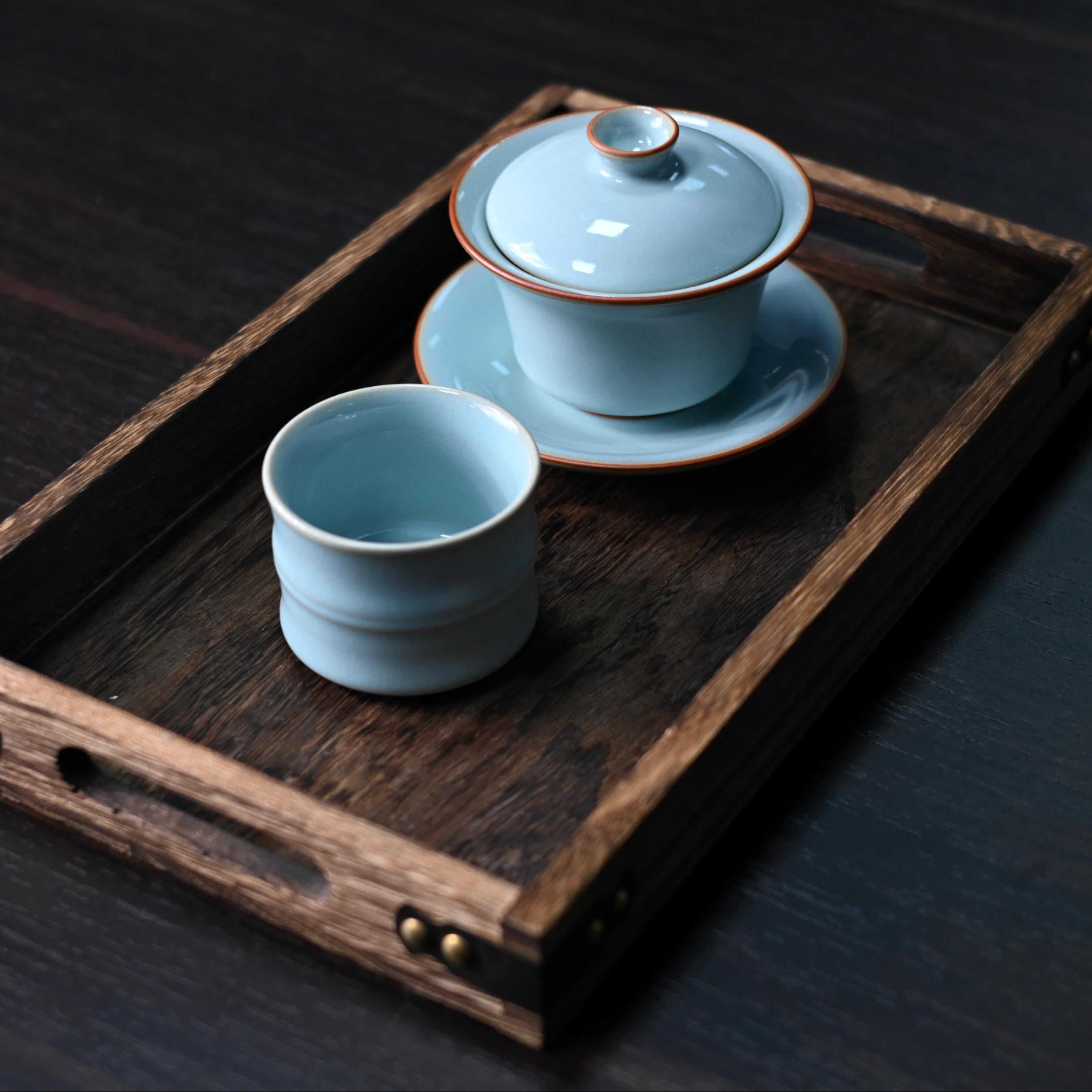 Kungfuyang Ru Porcelain (Ruyao) Sky Blue Gaiwan Fine Crackle Tea Bowl, product view 10