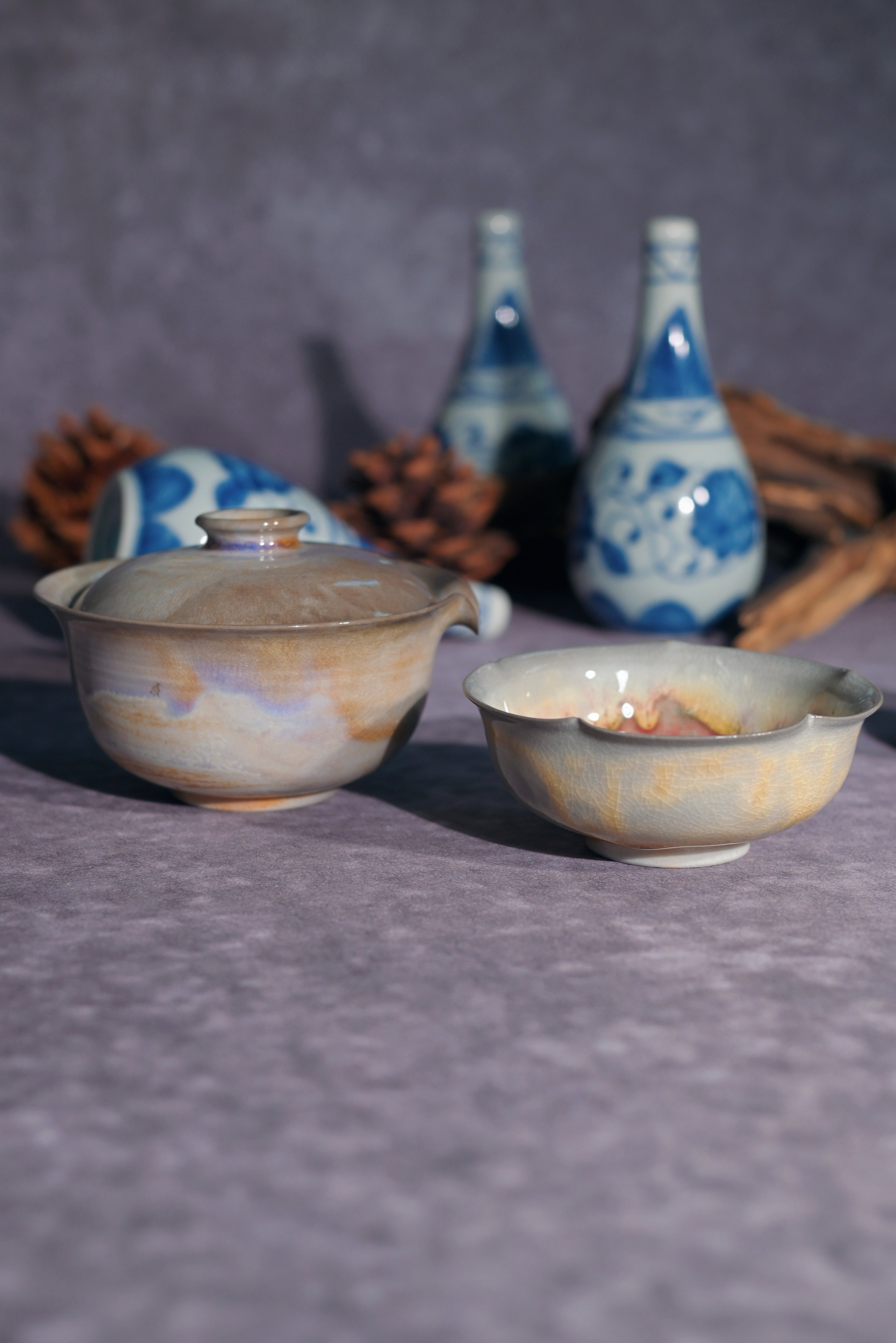 Kungfuyang Unique Piece Wood-Fired Aurora Gaiwan & Flower Cup Set 130ml, product view 15