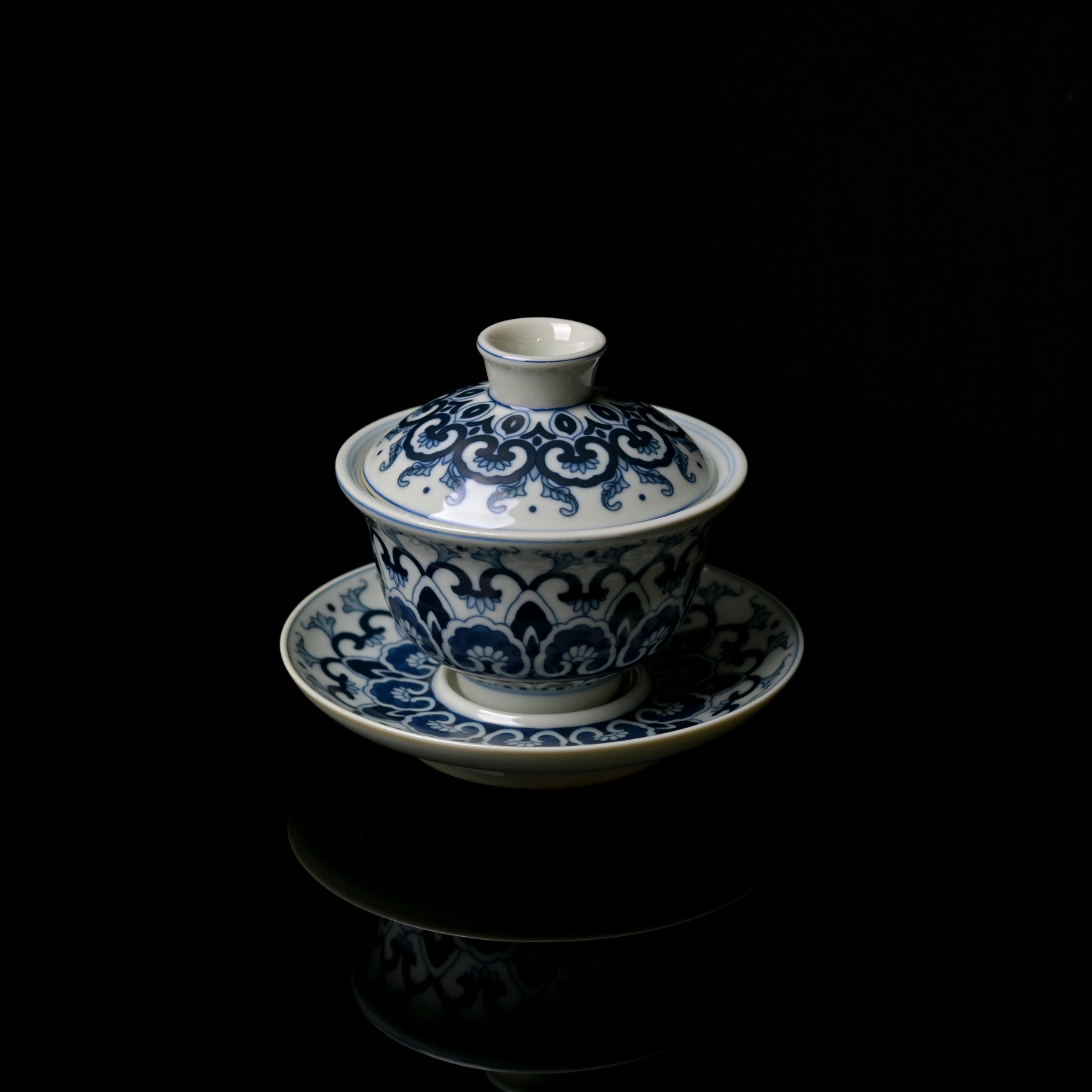 Kungfuyang The Blue and White Lotus Pattern Gaiwan Jingdezhen Qinghua Tea, product view 6
