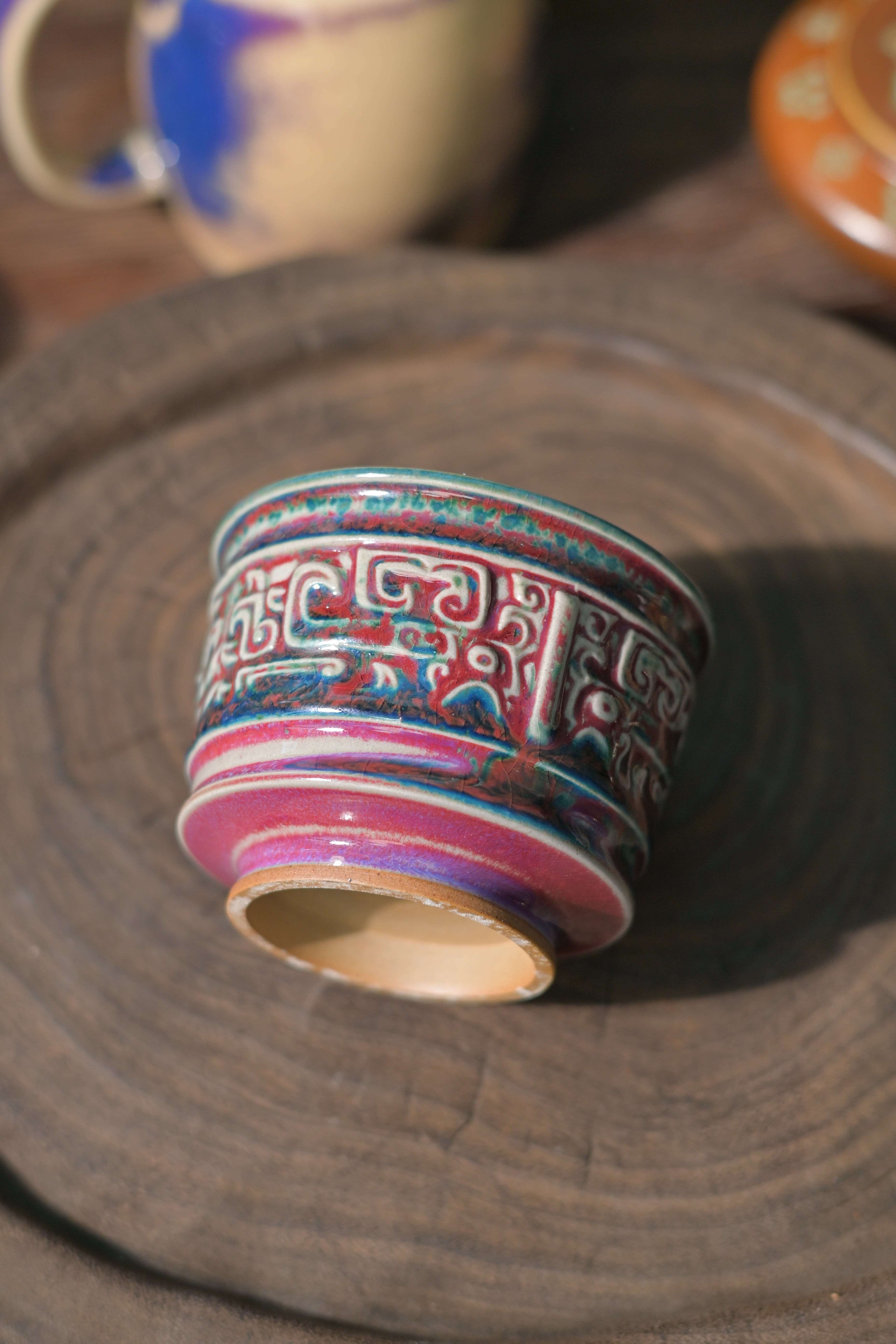 Kungfuyang Jun Kiln Flambé Glaze Handmade Relief Teacup 120ml, product view 6