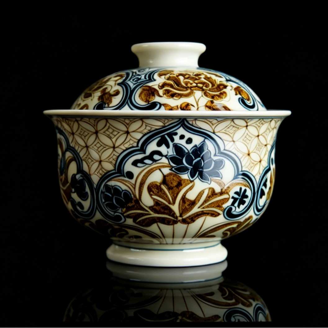 1 f1c21ec9 0325 48b3 814f cbf401df31e9 – Hand-Painted Underglaze Gold "Copper Coin" Lotus Gaiwan Set by Kungfuyang