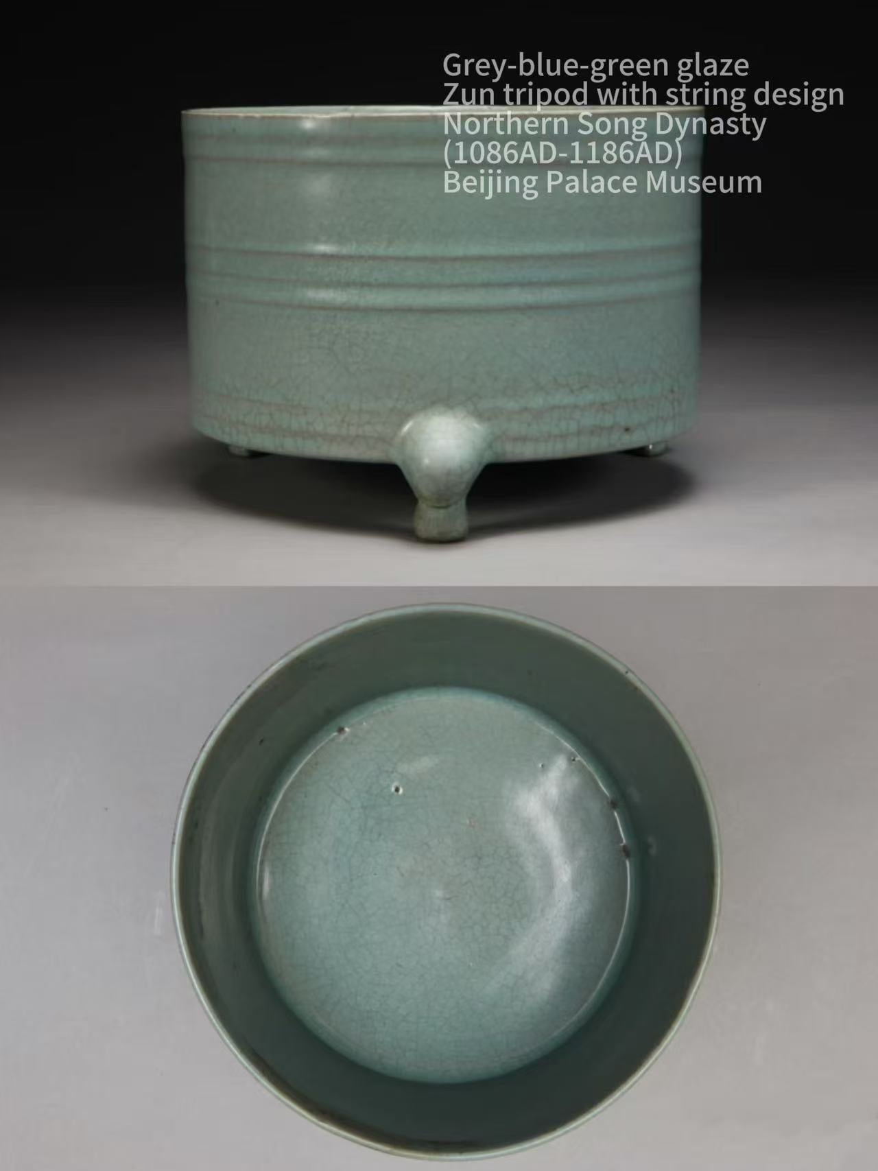ru ware string design zun tripod – Ru Ware grey-blue-green glaze Zun tripod with string design by Kungfuyang