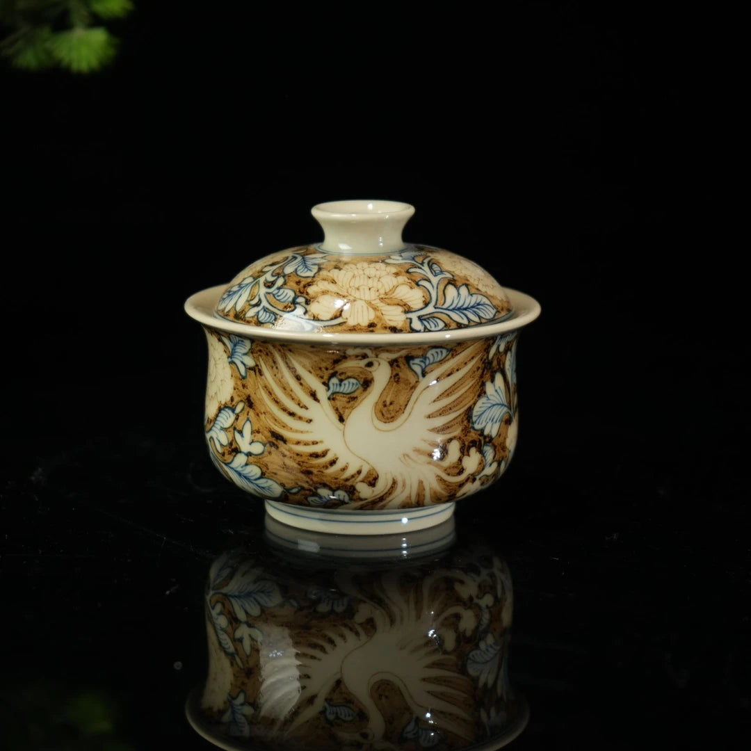 Kungfuyang Jingdezhen Hand-Painted Underglaze Gold Phoenix Gaiwan 150ml, product view 1