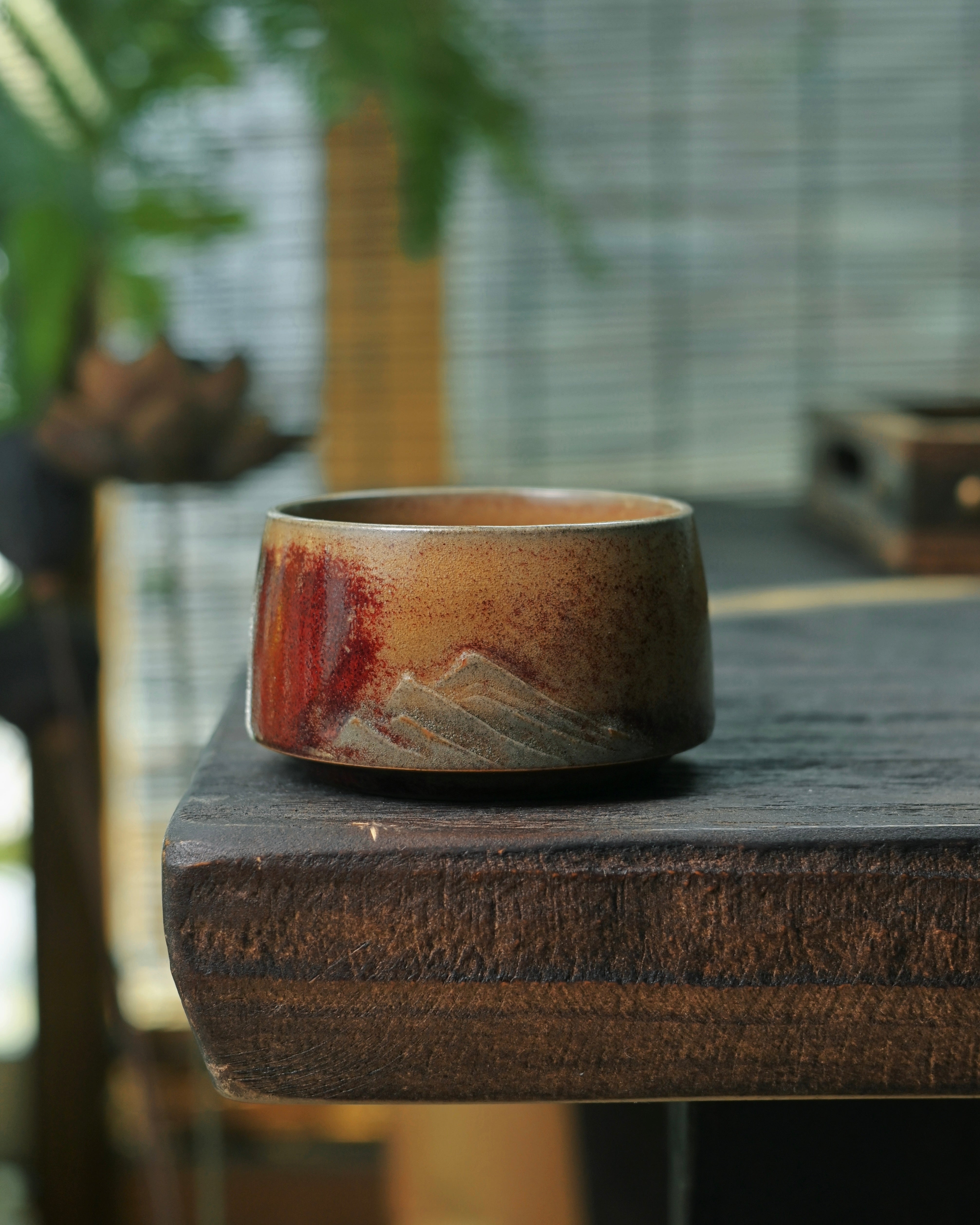 1350c high firing teacup – Jun Ware Hand-Carved Mountain Pattern Teacup by Kungfuyang
