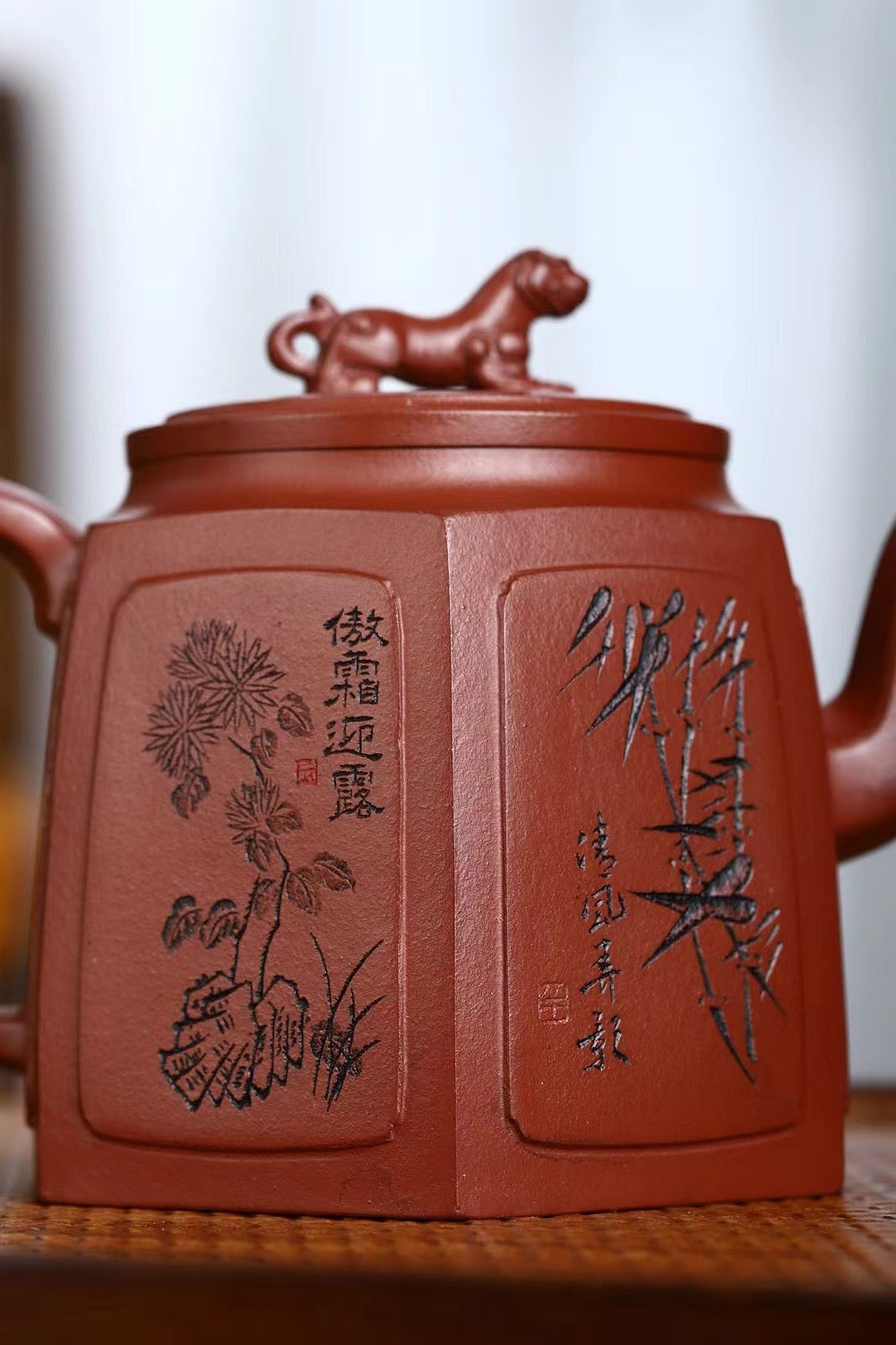 Elegant handmade Yixing teapot with Jaguar-inspired hexagonal shape by Kungfuyang