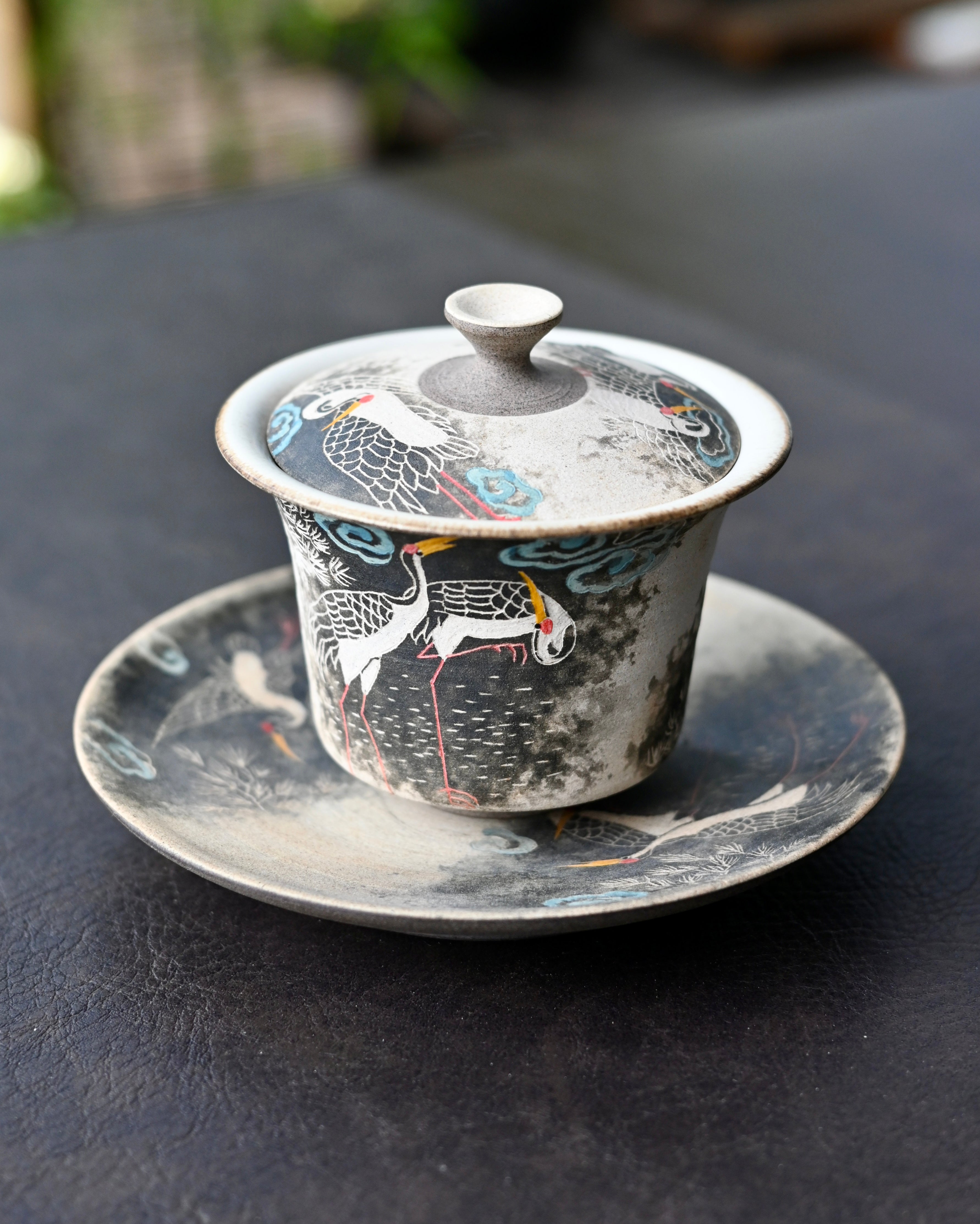 Kungfuyang Jingdezhen Hand-Carved and Hand-Painted Cranes Gaiwan Set, product view 3